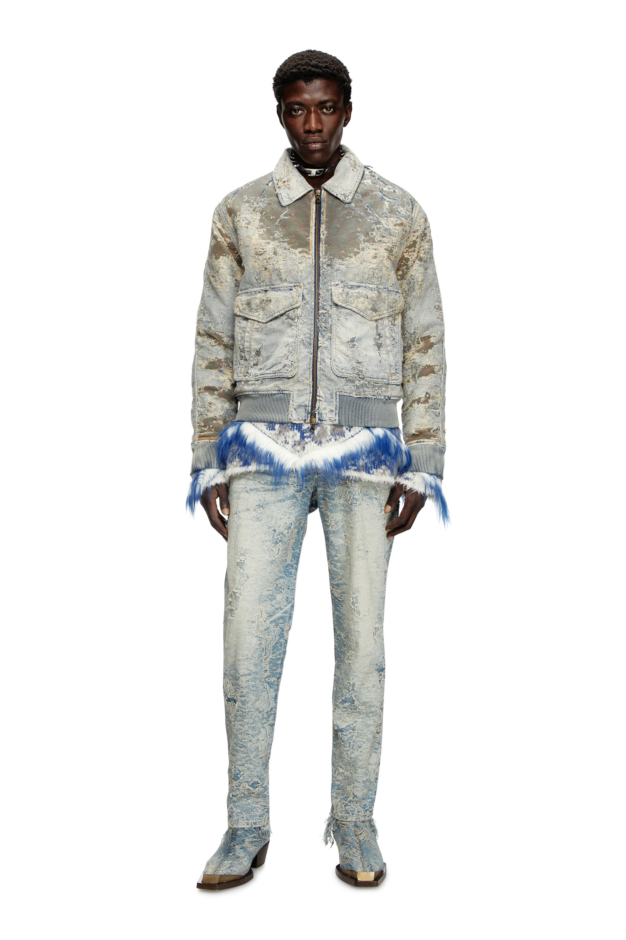 Diesel - D-MUDDY-FSF, Man's Aviator jacket in devoré denim in Light Grey - 2