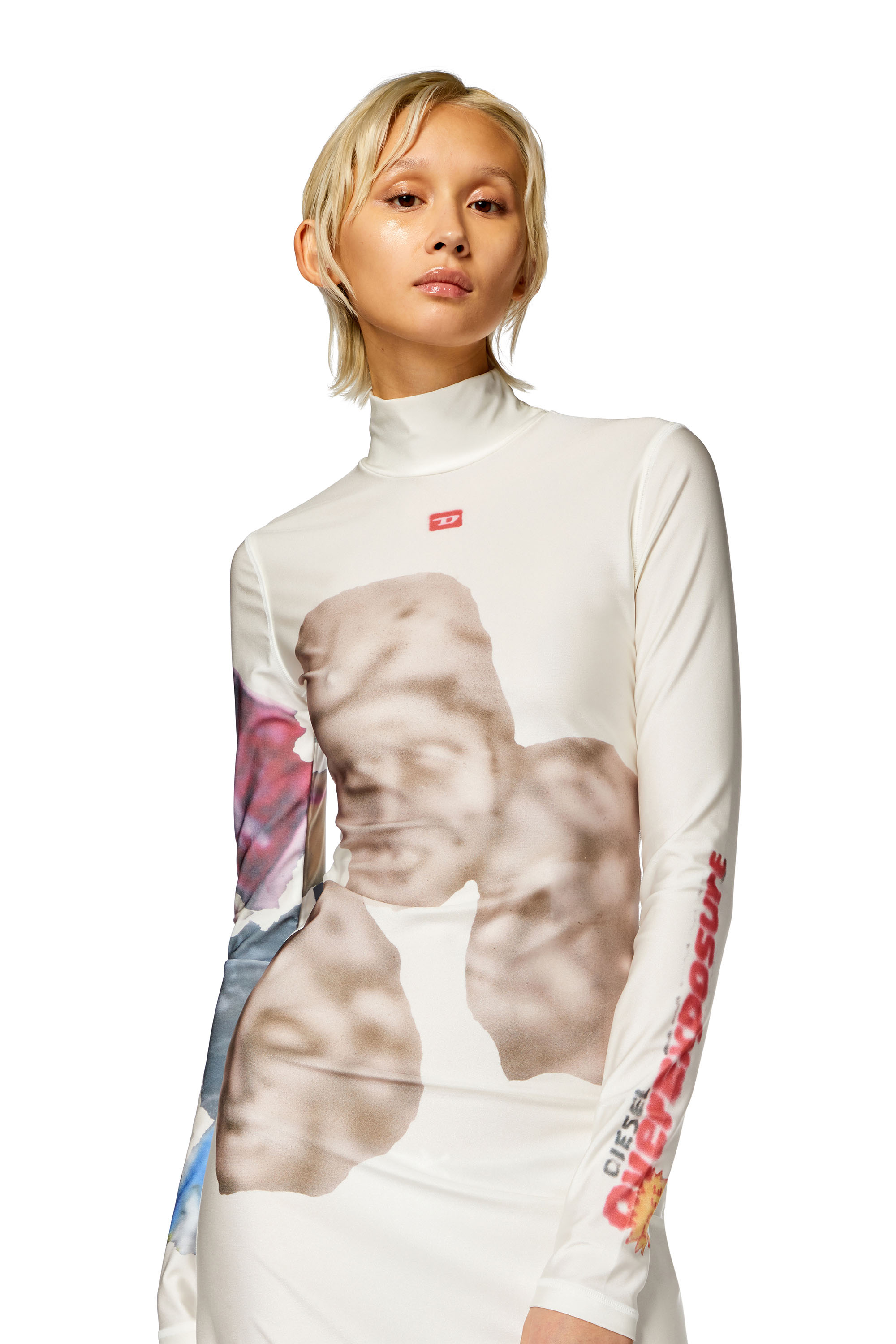 Diesel - D-ELEO, Woman Long turtleneck dress with graphic prints in White - Image 4