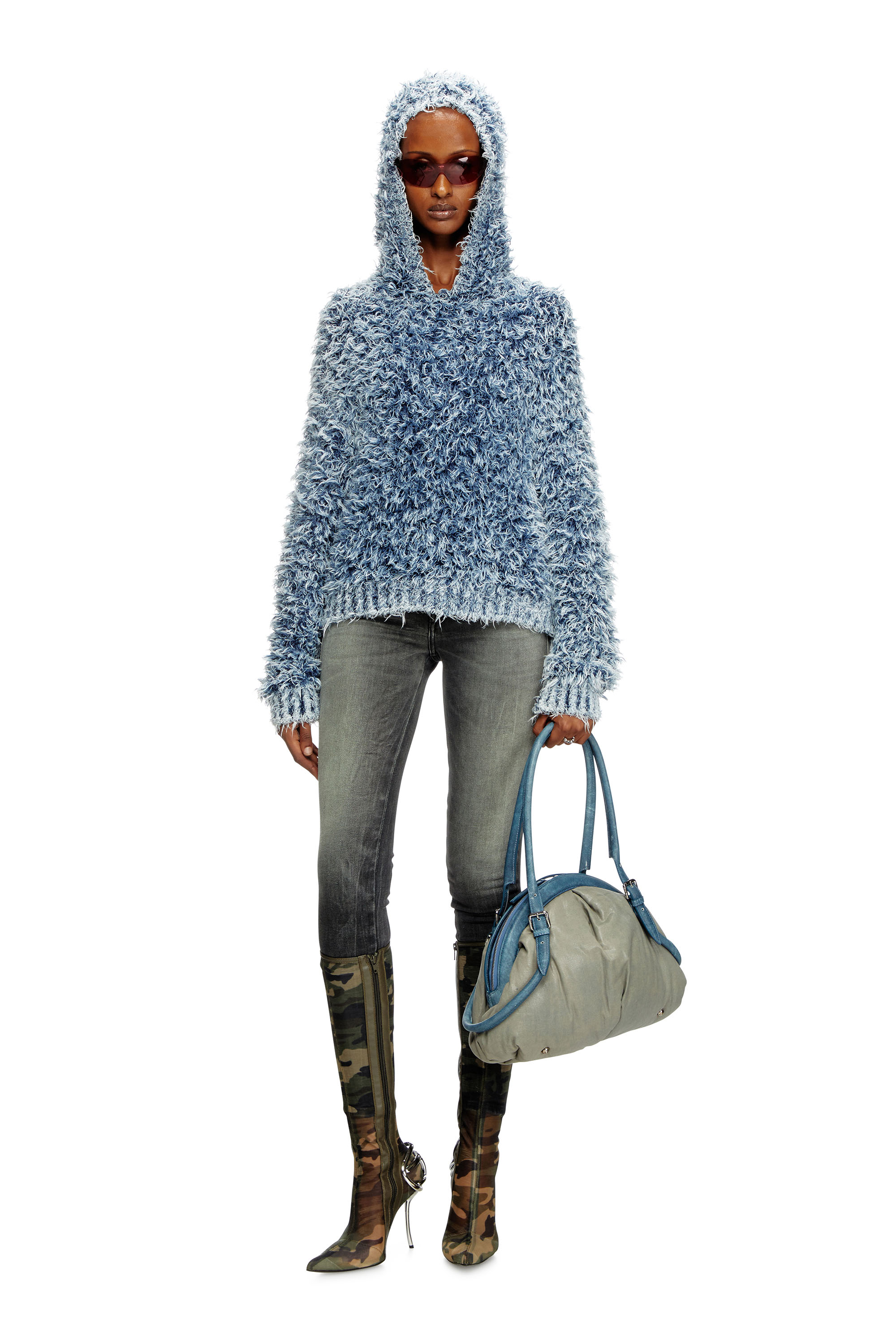 Diesel - M-DOLLY, Woman's Textured-knit hoodie in Blue - 2