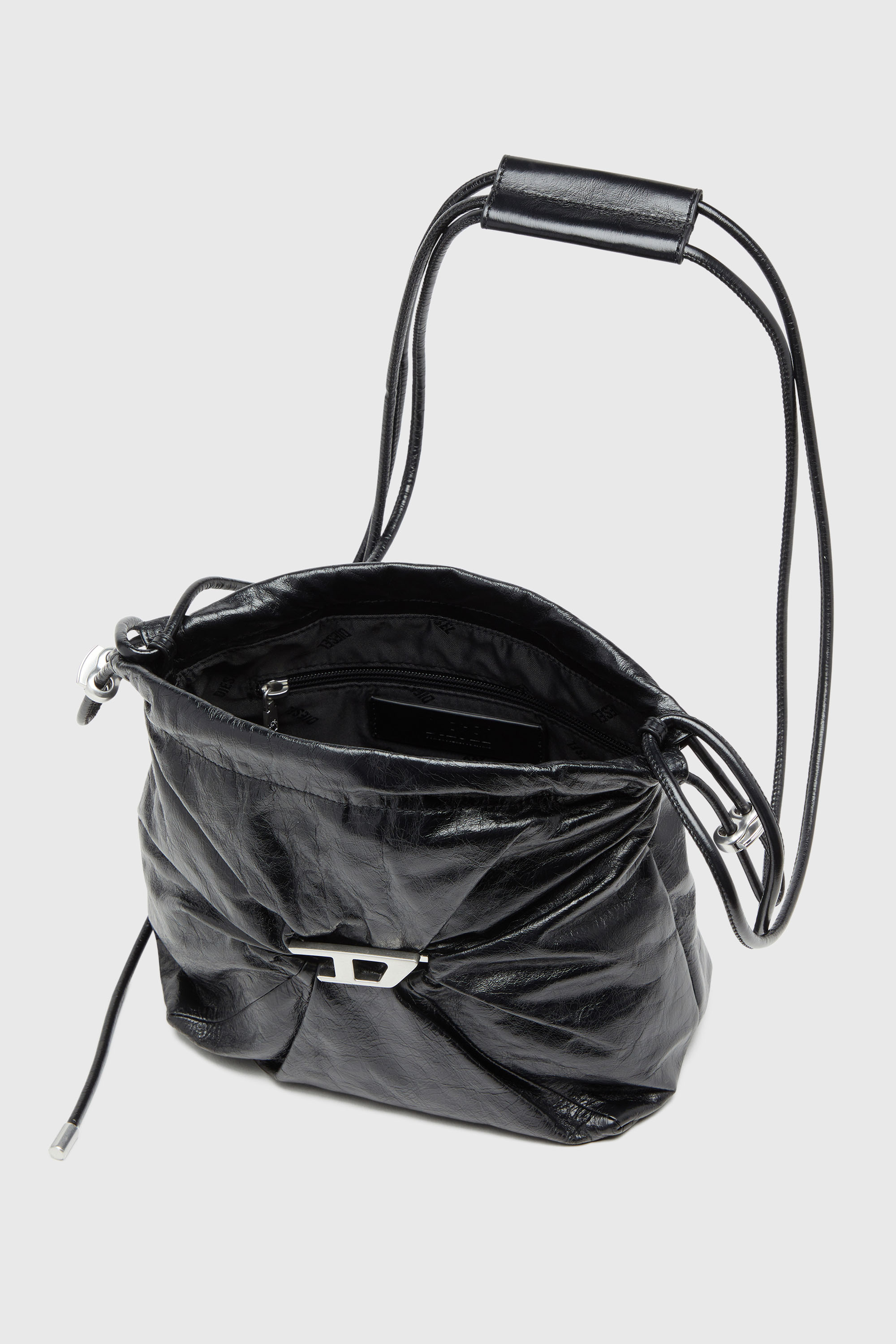 Diesel - SCRUNCH-D BUCKET, Woman's Scrunch-D-Bucket bag in shiny wrinkled leather in Black - 4