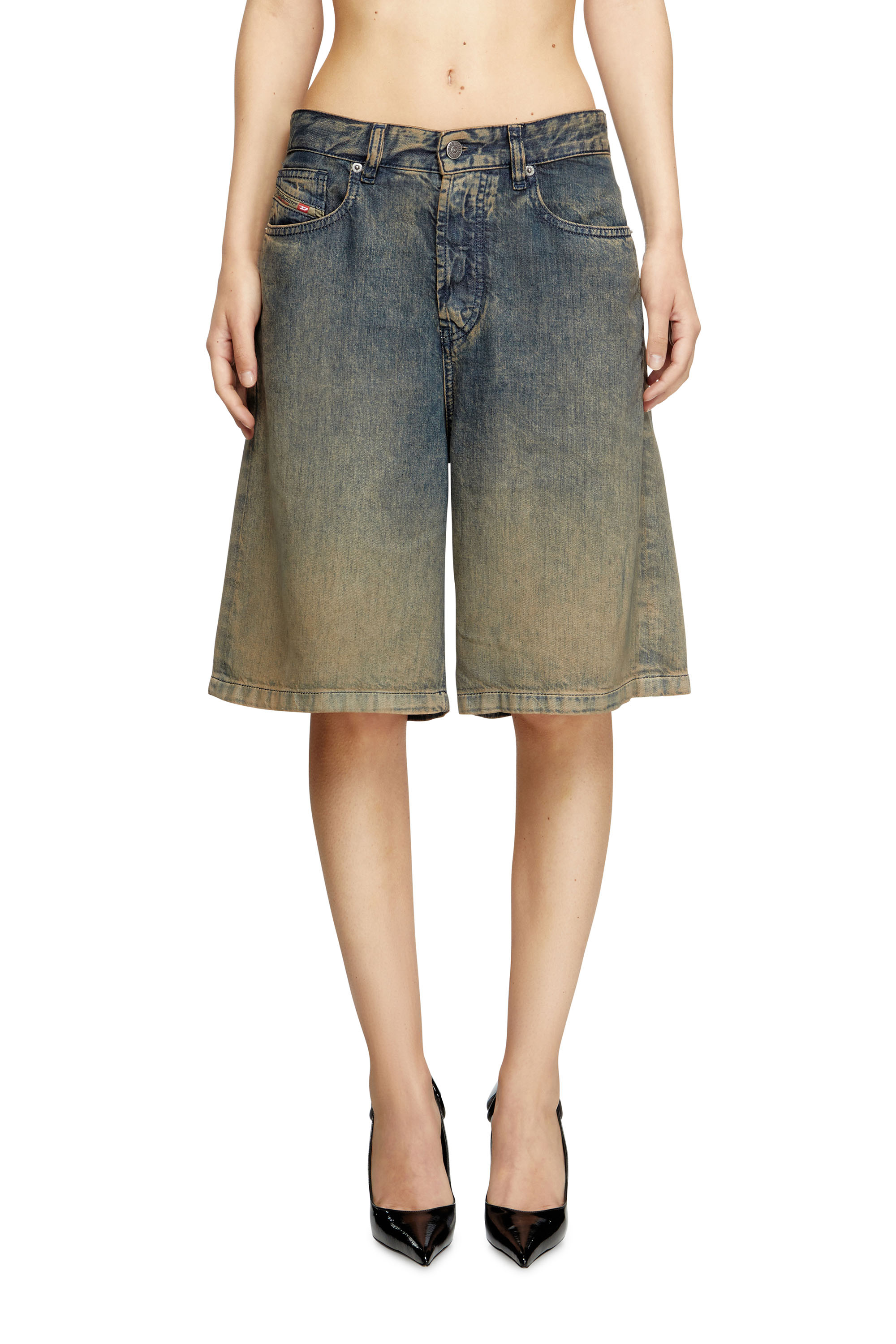 DE-SIRE-SHORT-S, Dark Blue Diesel - DE-SIRE-SHORT-S, Woman's Shorts in fluid shaded denim in Dark Blue - 3