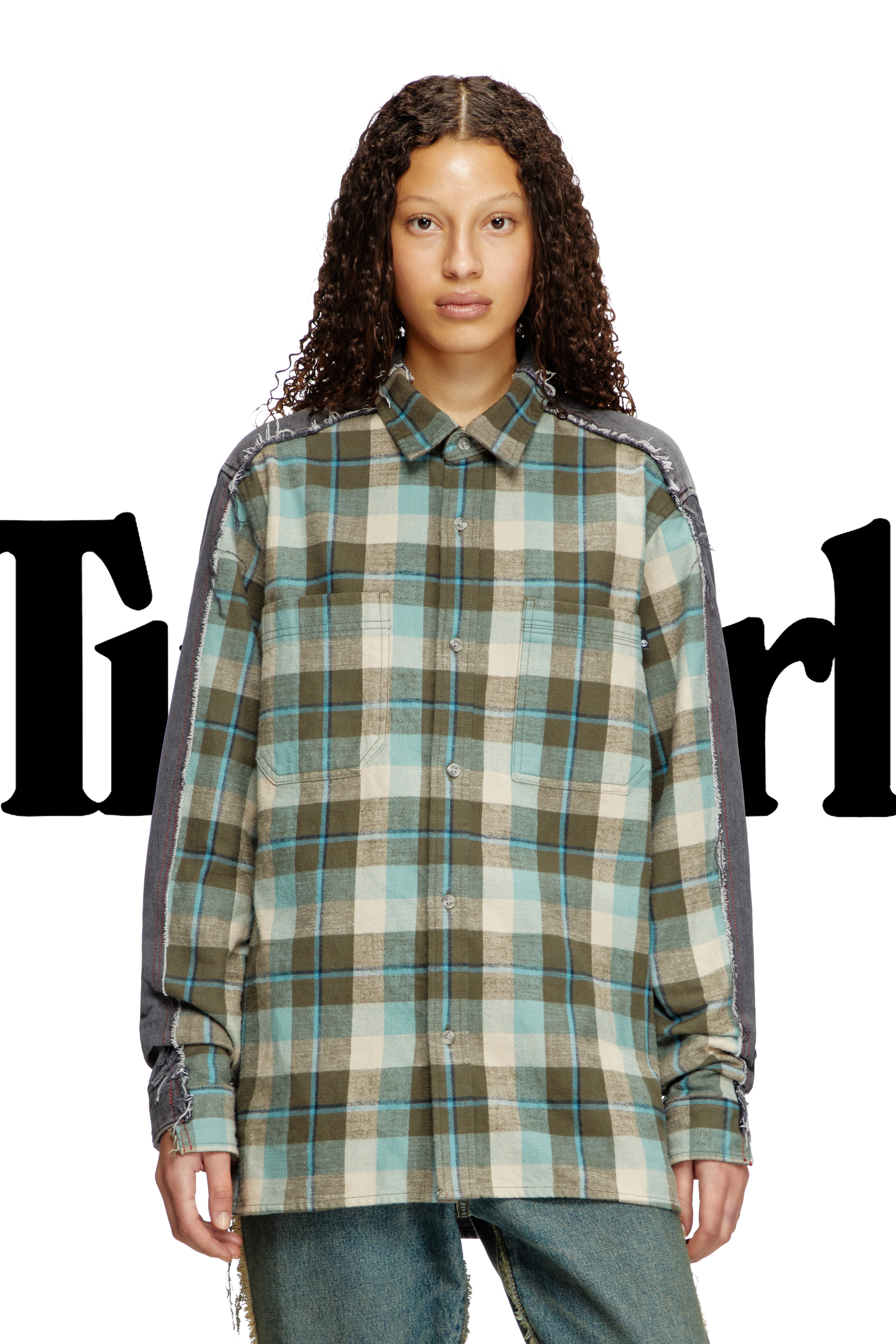 Diesel - Shirt Dieseloves 2B, Unisex's Check and denim shirt in Green/Black - 1