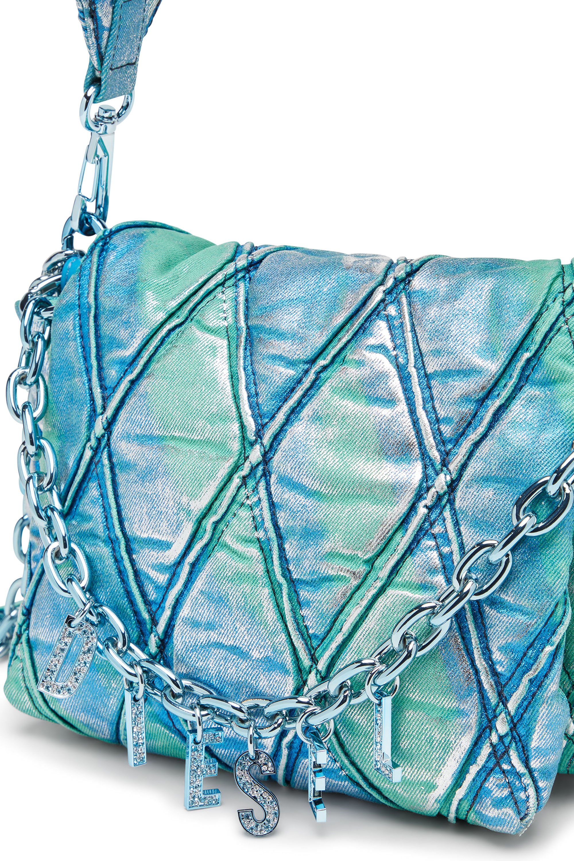 Diesel - CHARM-D SHOULDER S, Woman's Charm-D S-Small handbag in quilted pop colour denim in Azure - 5