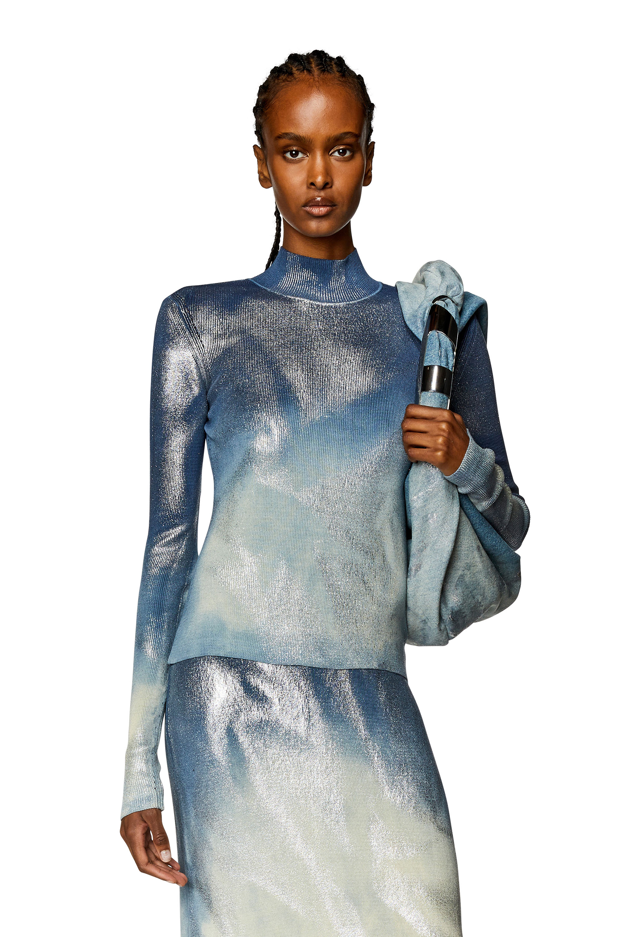 Diesel - M-ILEEN, Woman Knit top with metallic effects in Blue - Image 1