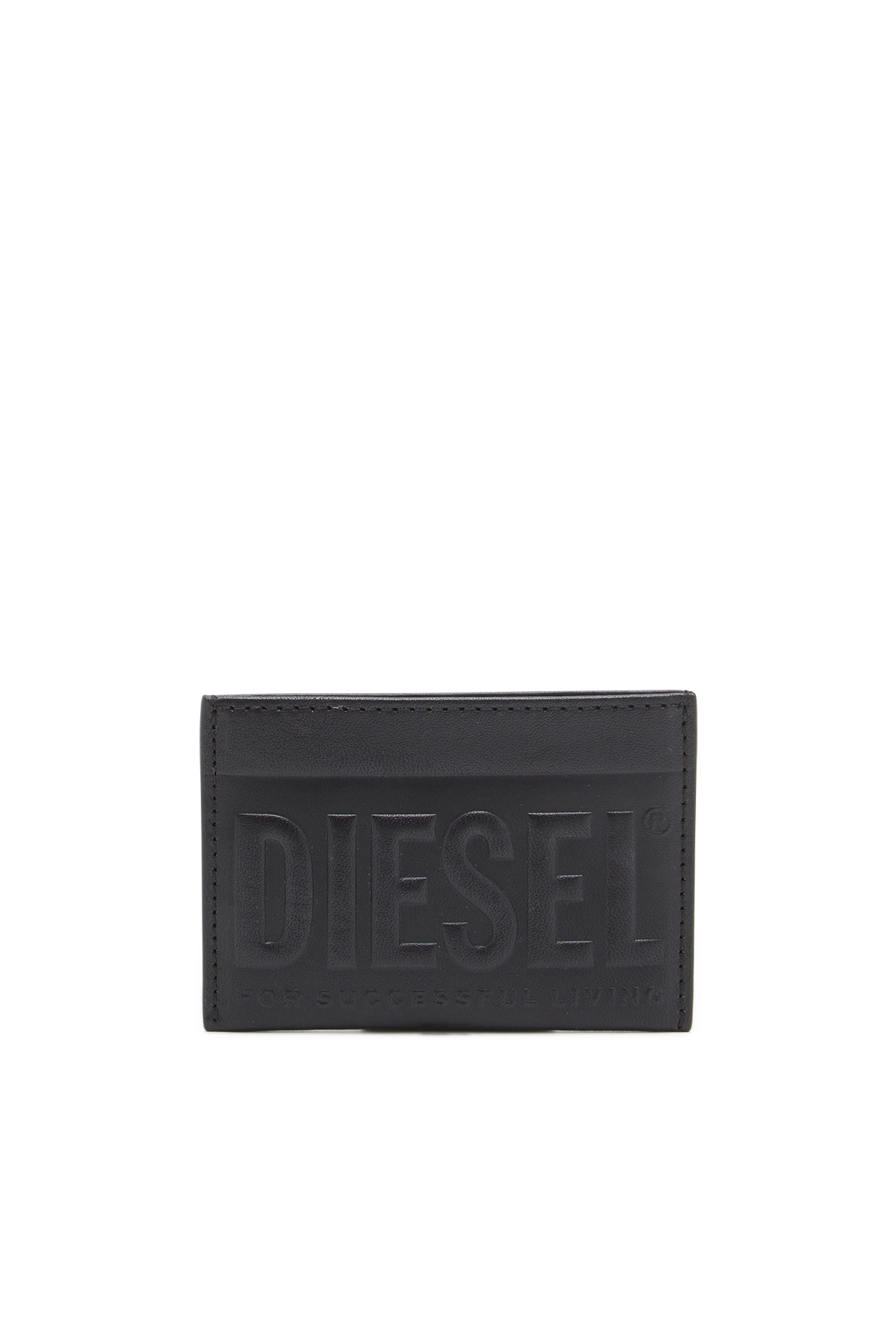 Diesel - DSL 3D EASY CARD HOLDER, Man Leather card holder with embossed logo in Black - Image 1