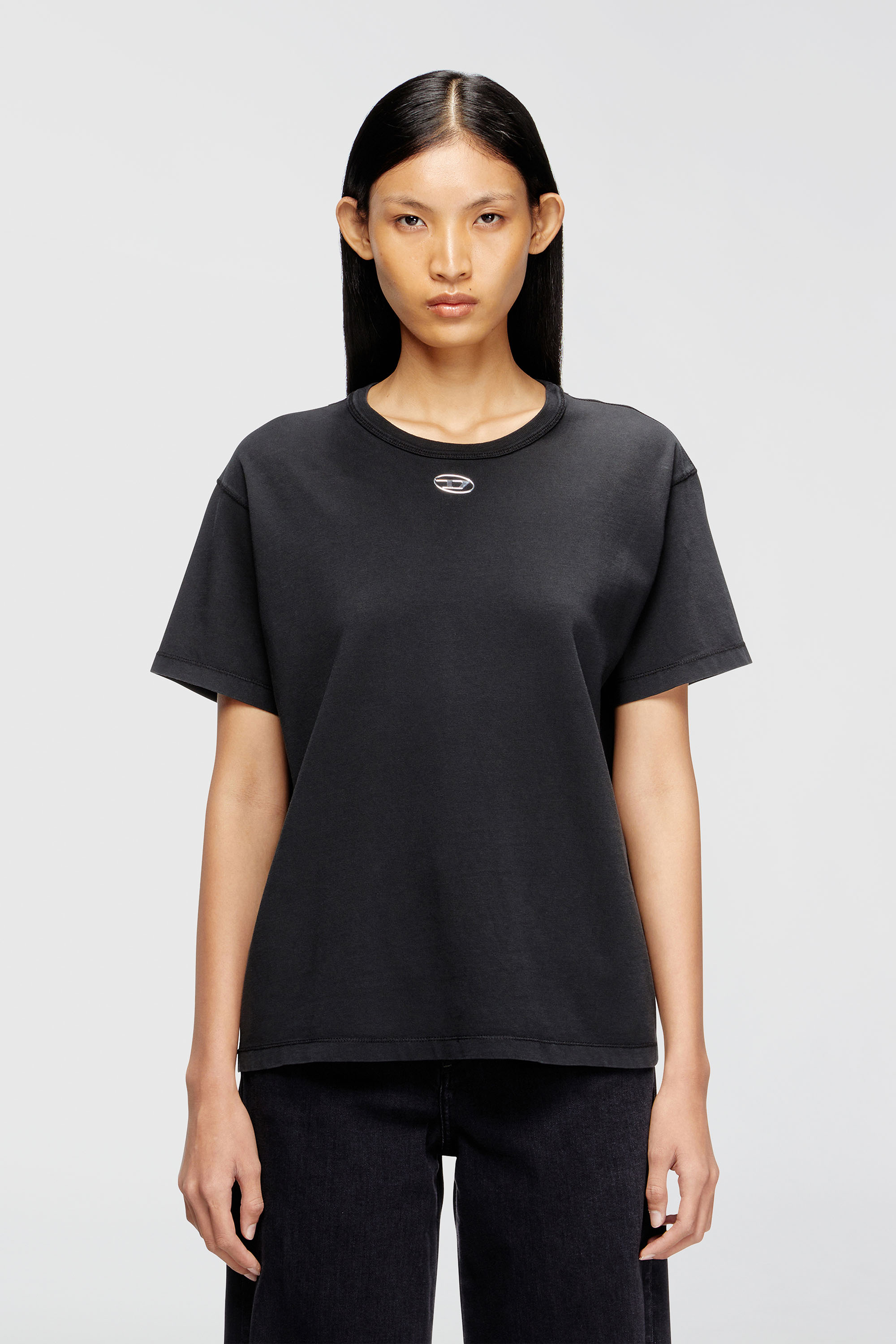 Diesel - T-NORMY-OD-S1, Woman's Cotton T-shirt with metallic Oval D in Black - 1