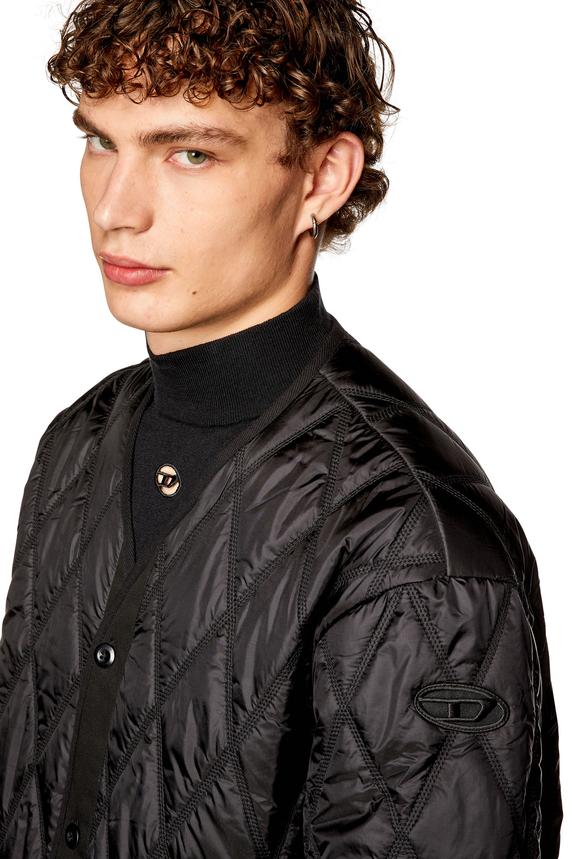 Diesel - J-BOY, Man V-neck jacket in quilted nylon in Black - Image 5