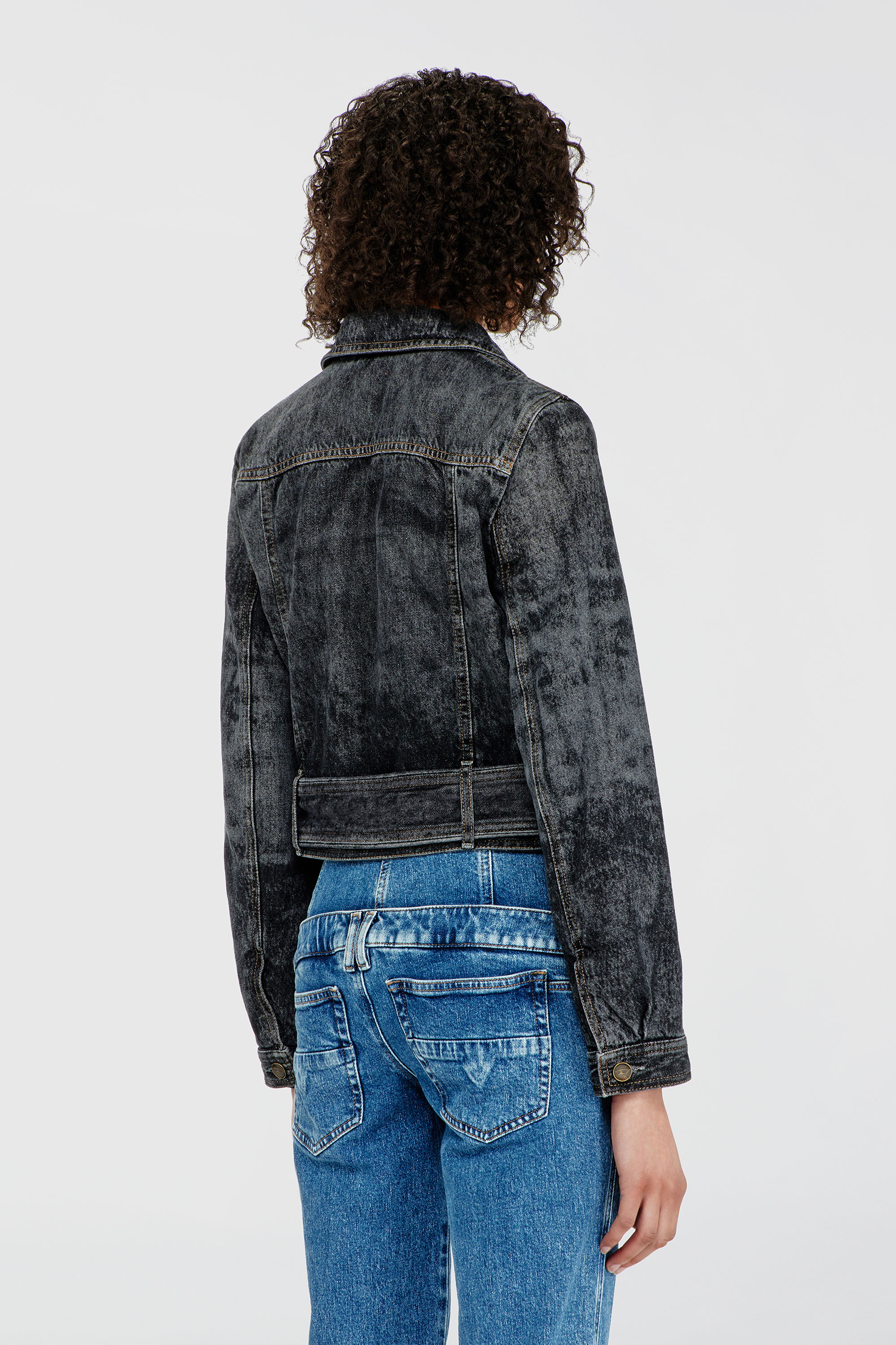 Diesel - DE-LEGEND-S, Woman's Cropped denim jacket with belt in Black - 4