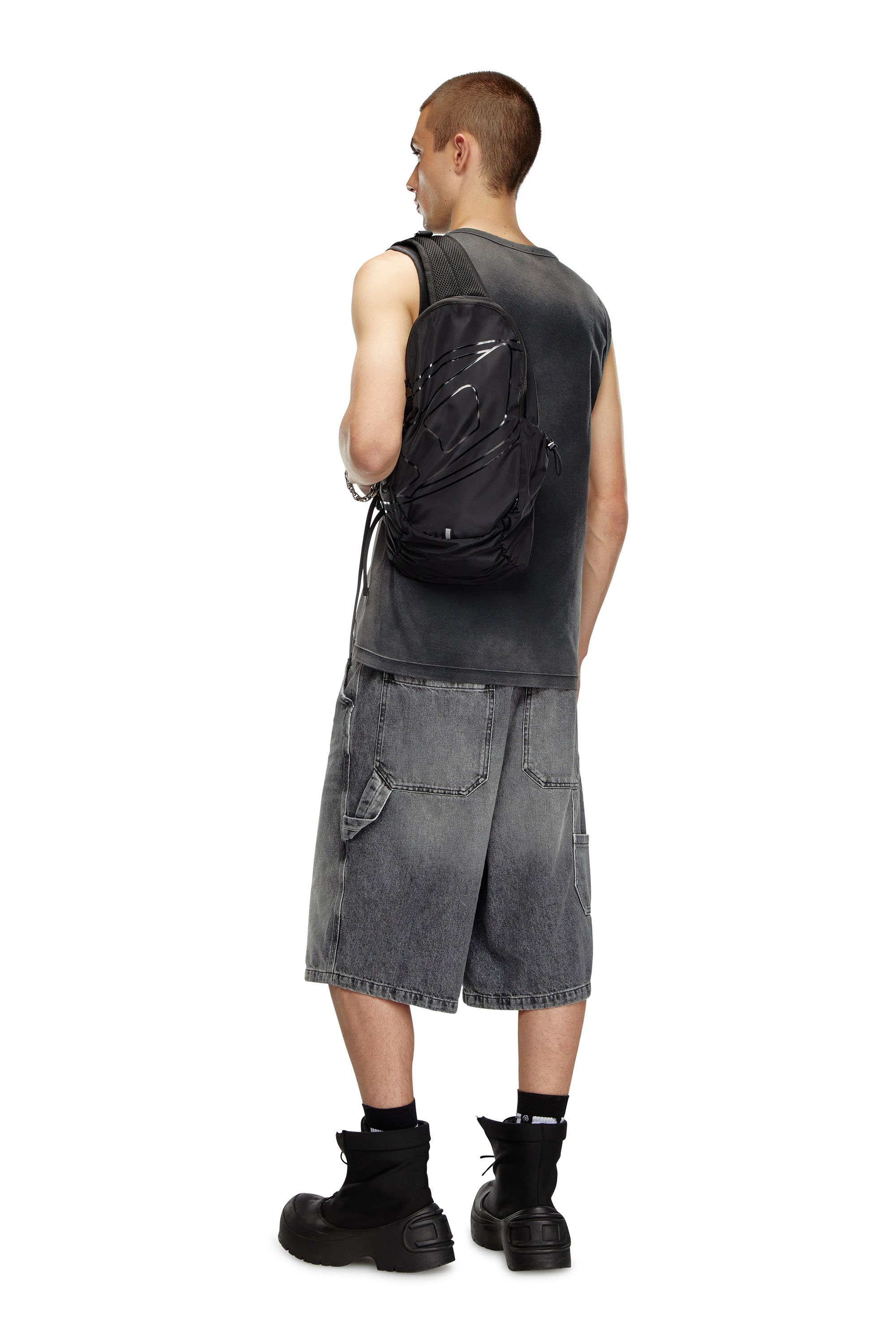 Diesel - DRAPE SLING BAG, Man's Drape-Nylon sling backpack with tonal logo in Black - 6