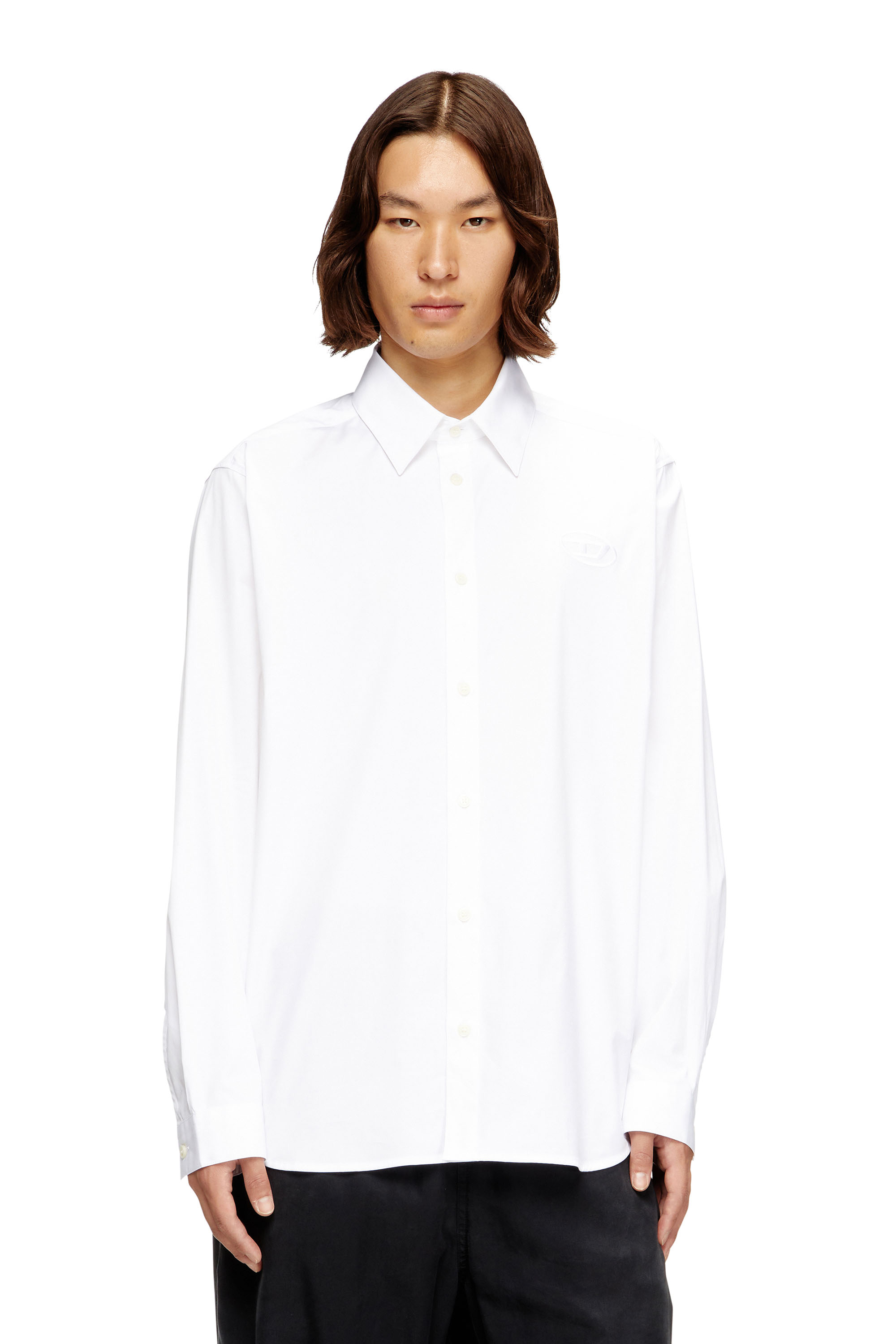 Diesel - S-SIMPLY-GSBH, Man's Stretch poplin shirt with embroidery in White - 3