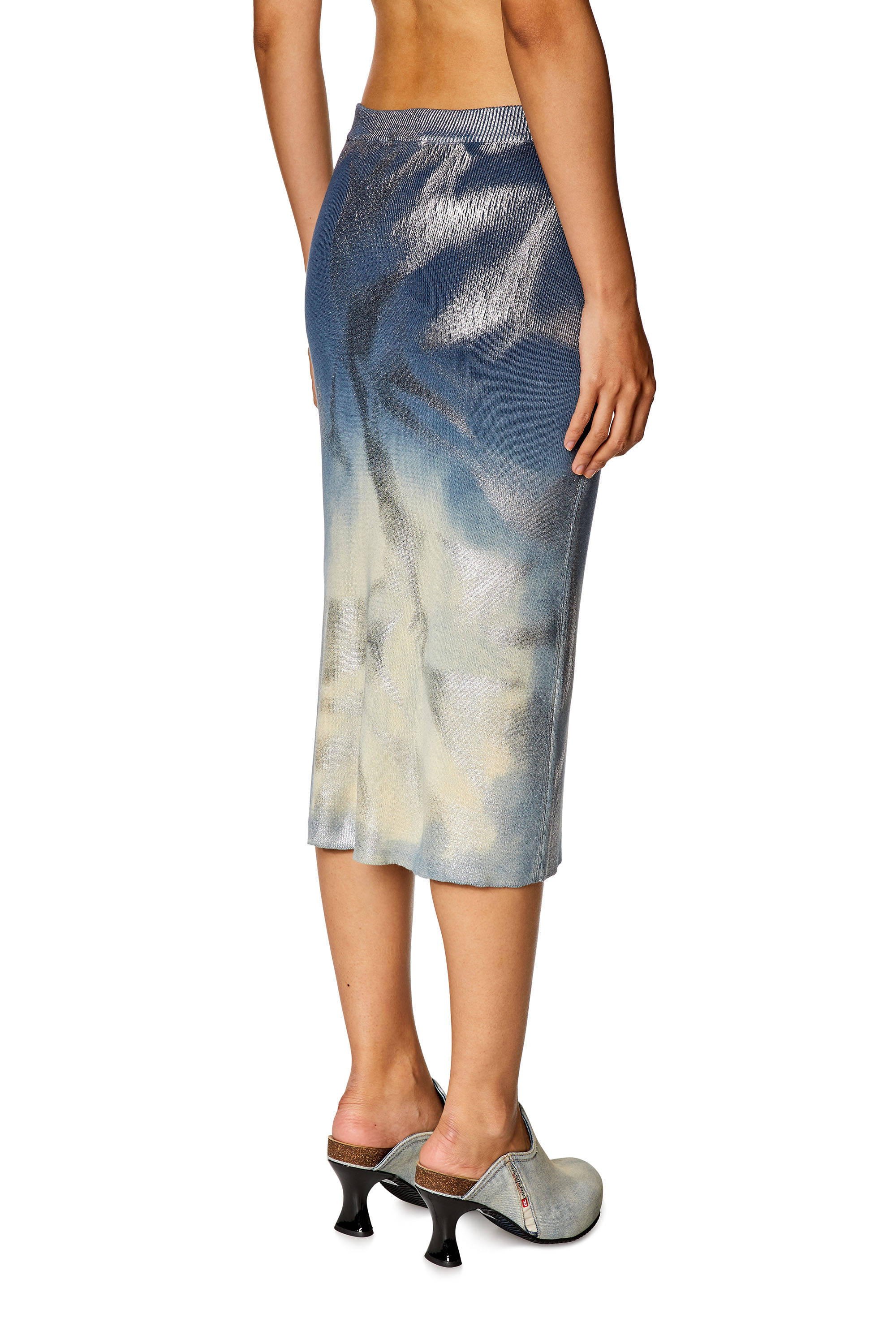 Diesel - M-ILAN, Woman Knit pencil skirt with metallic effects in Blue - Image 4