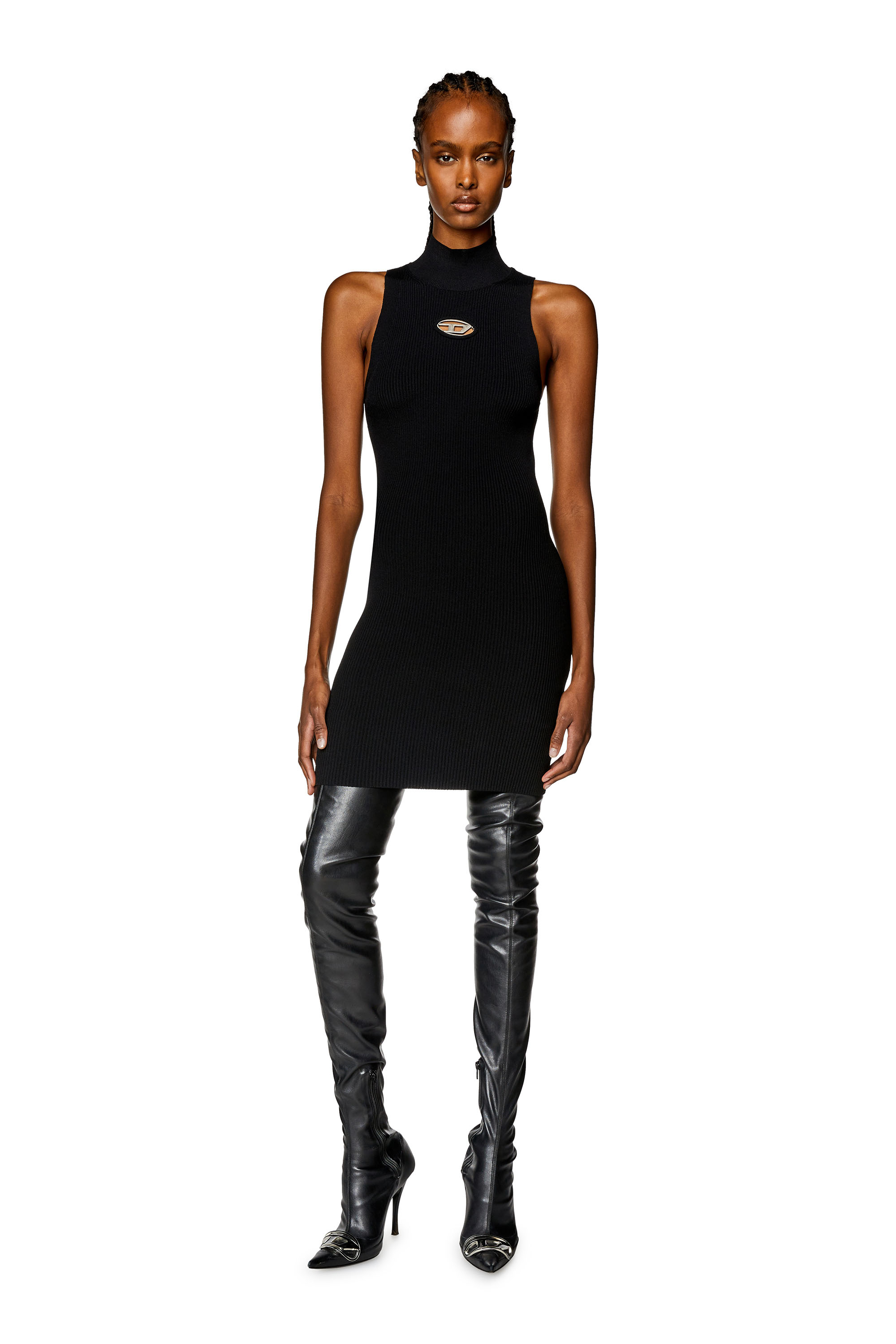 Diesel - M-ONERVAX, Woman Short turtleneck dress in ribbed knit in Black - Image 1