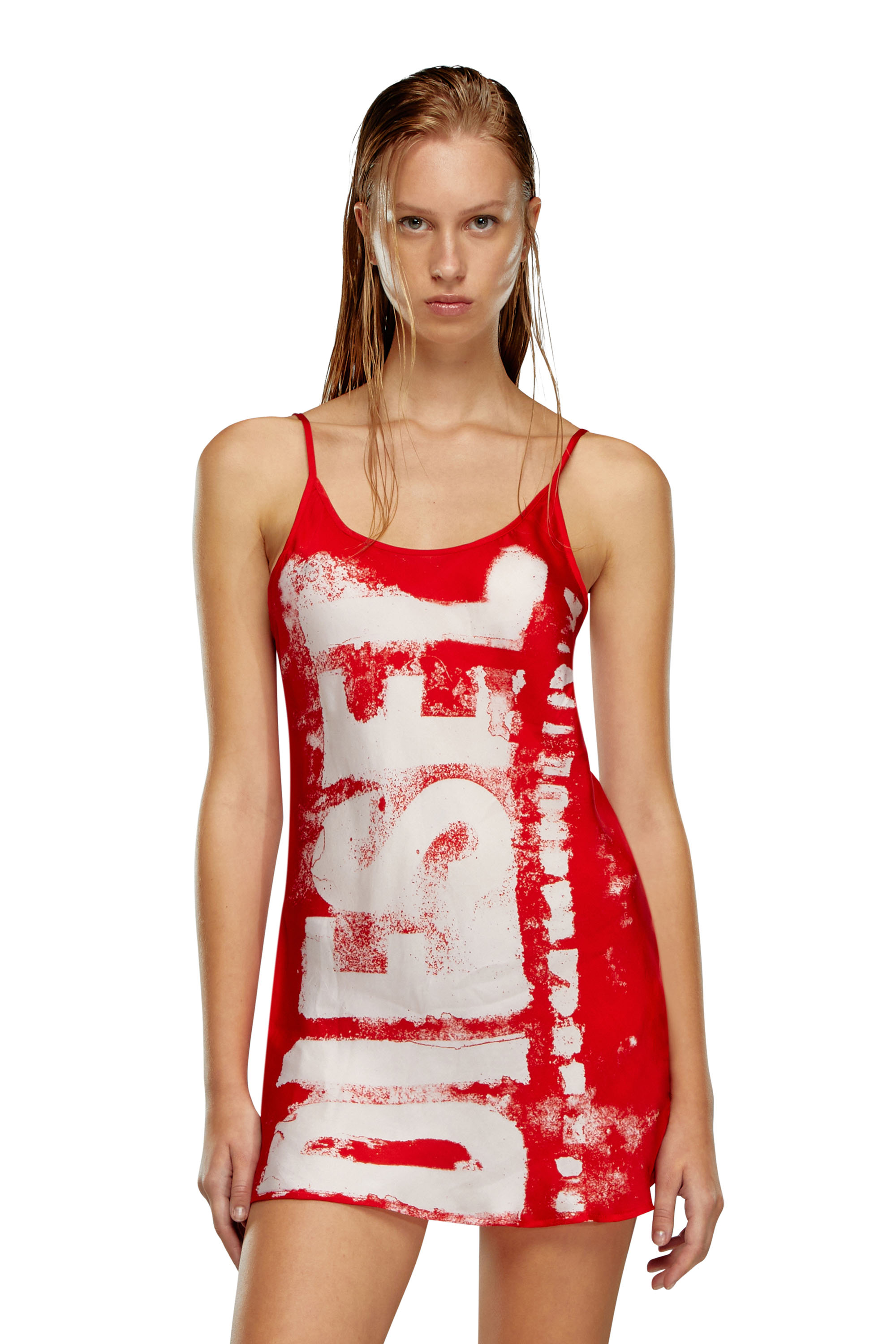 Diesel - UFPT-GRATCHEN, Woman Viscose chemise with blurry Super Logo in Multicolor - Image 1