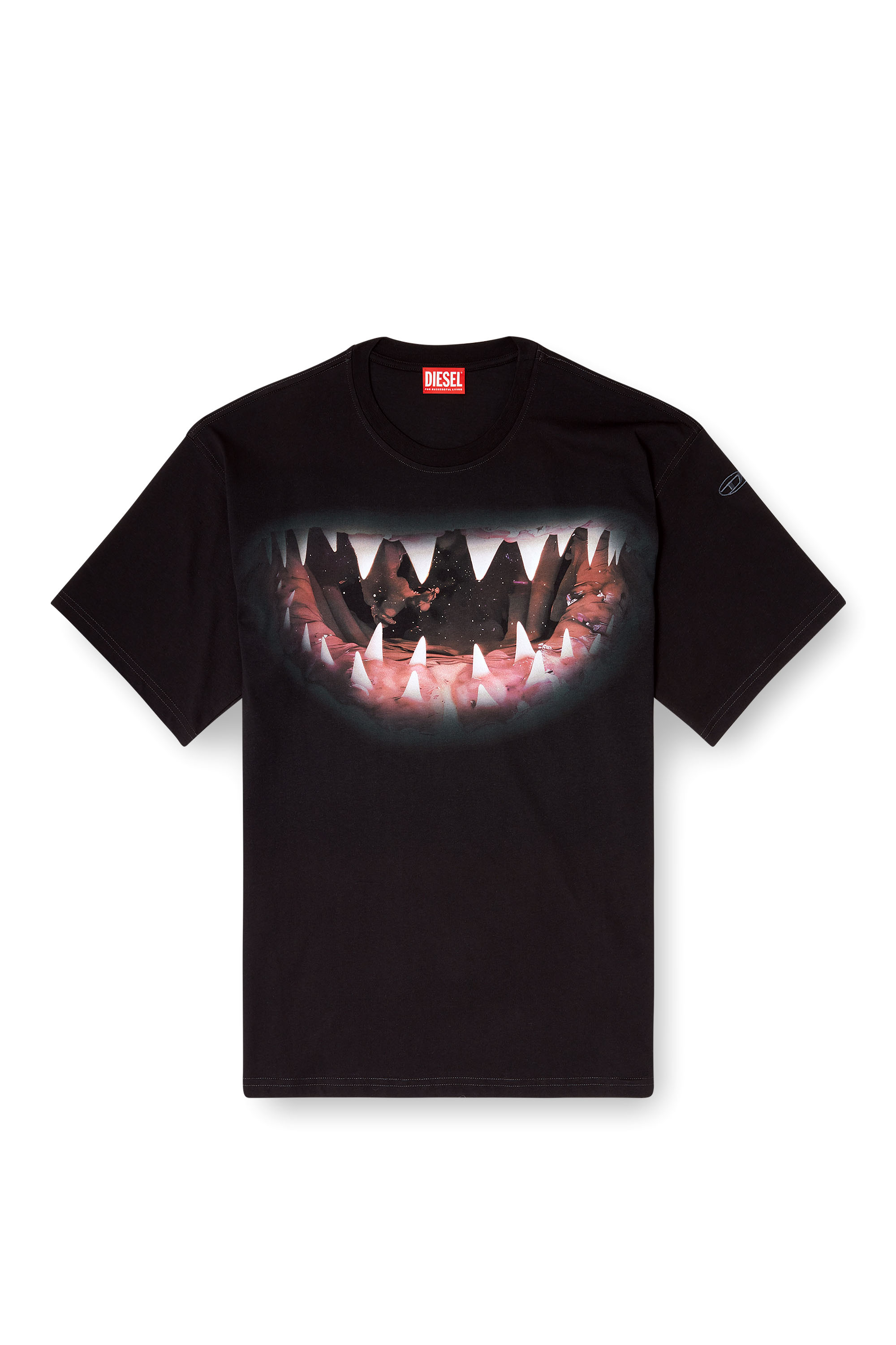 Diesel - T-BOXT-T21, Man's Cotton t-shirt with Shark mouth print in Black - 2