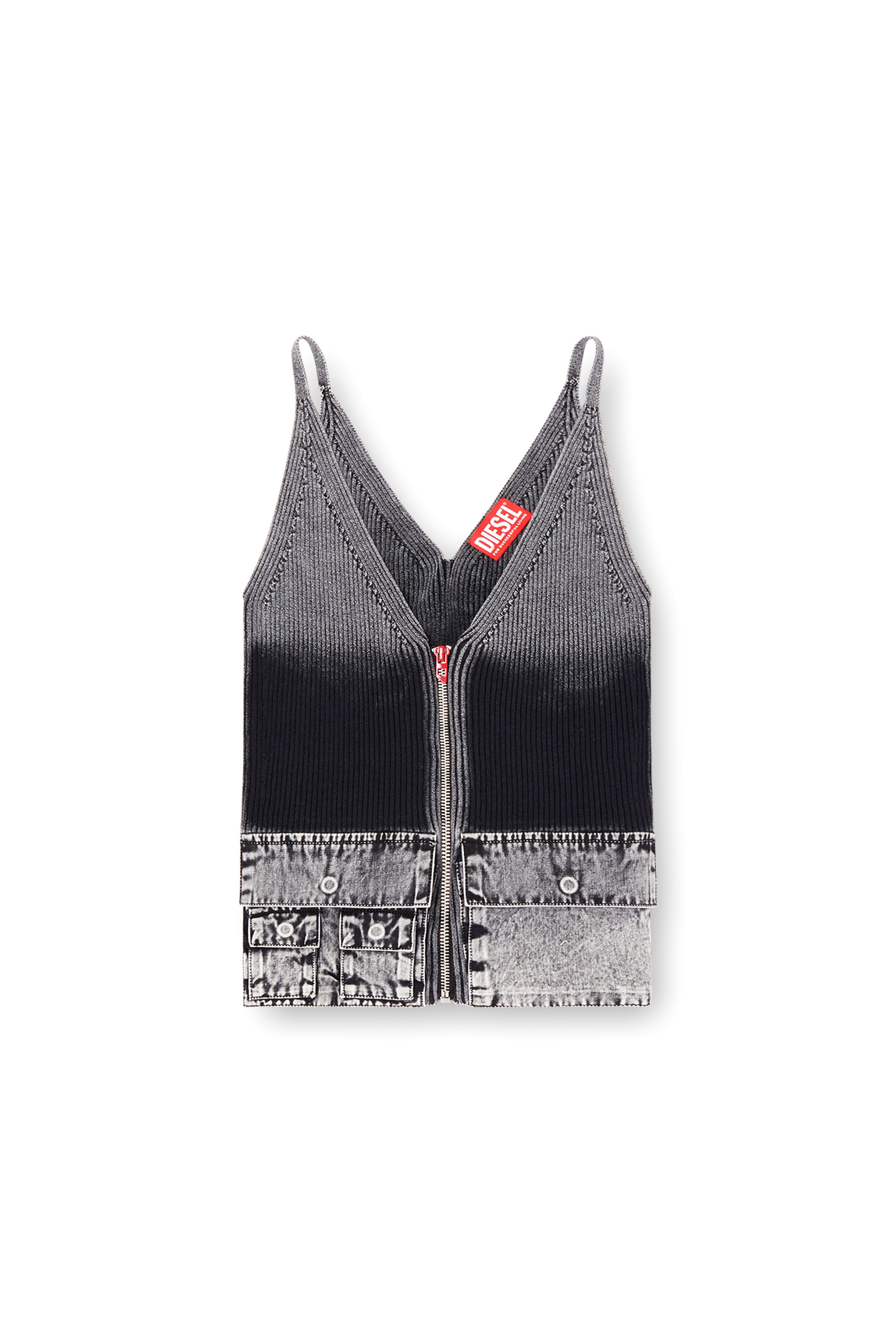 Diesel - M-MELLY, Woman's Knit tank top with denim cargo pockets in Dark grey - 3