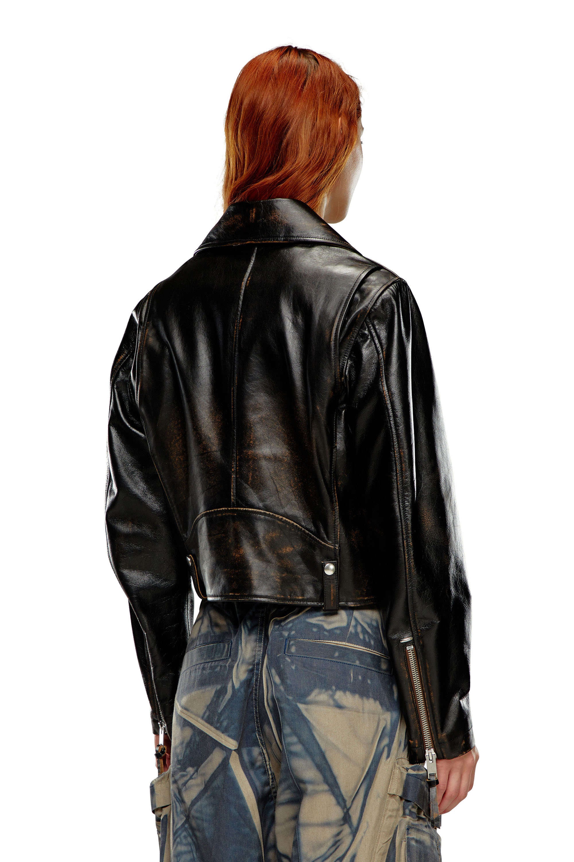 Diesel - L-EDMEA-CL, Woman Biker jacket in treated leather in Black - Image 4