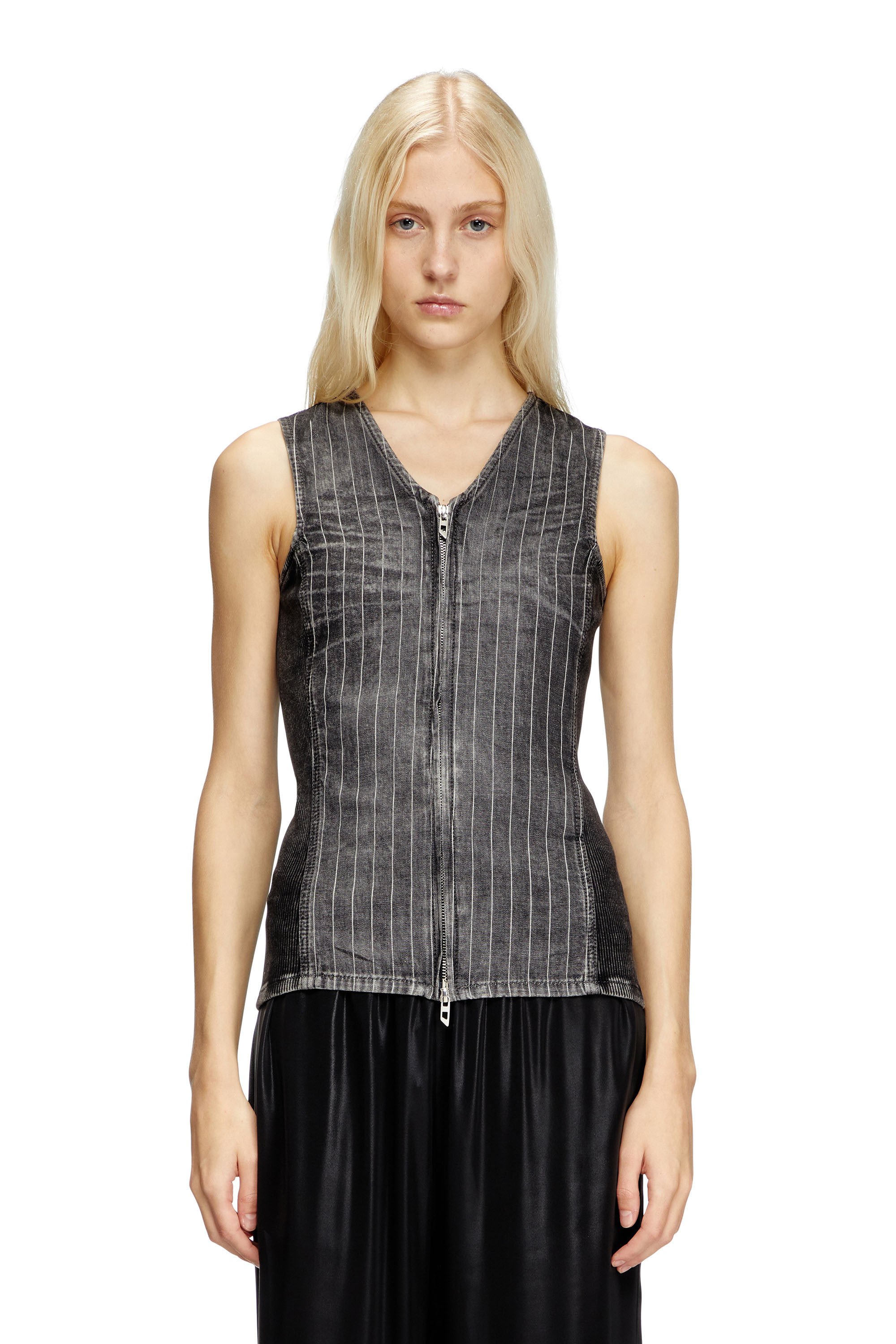 Diesel - DE-NESSI-S, Woman's Zipped top in denim and corduroy in Grey/Black - 1