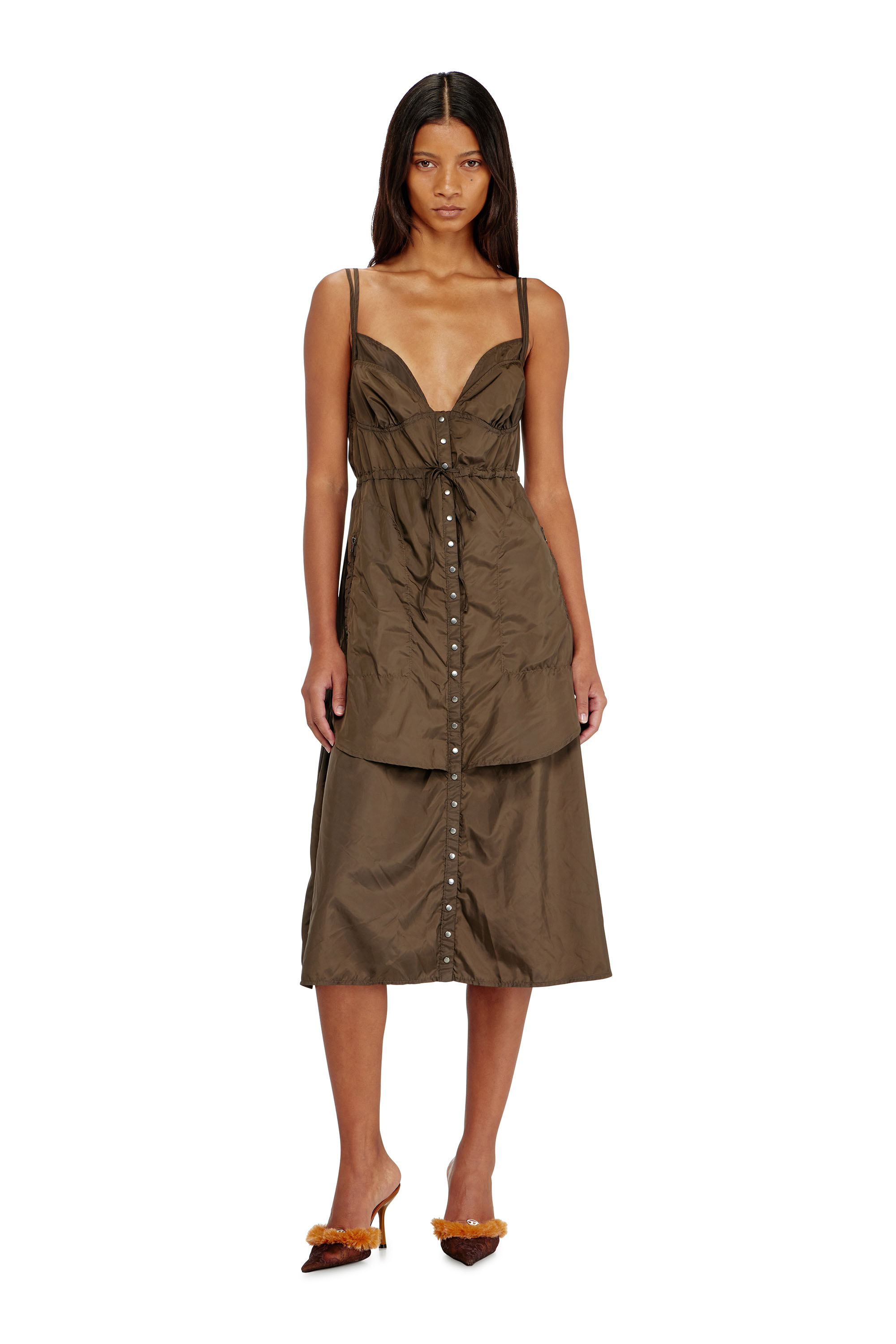 Diesel - D-OROTEA-T1, Woman's Lightweight nylon dress with layered design in Brown - 3