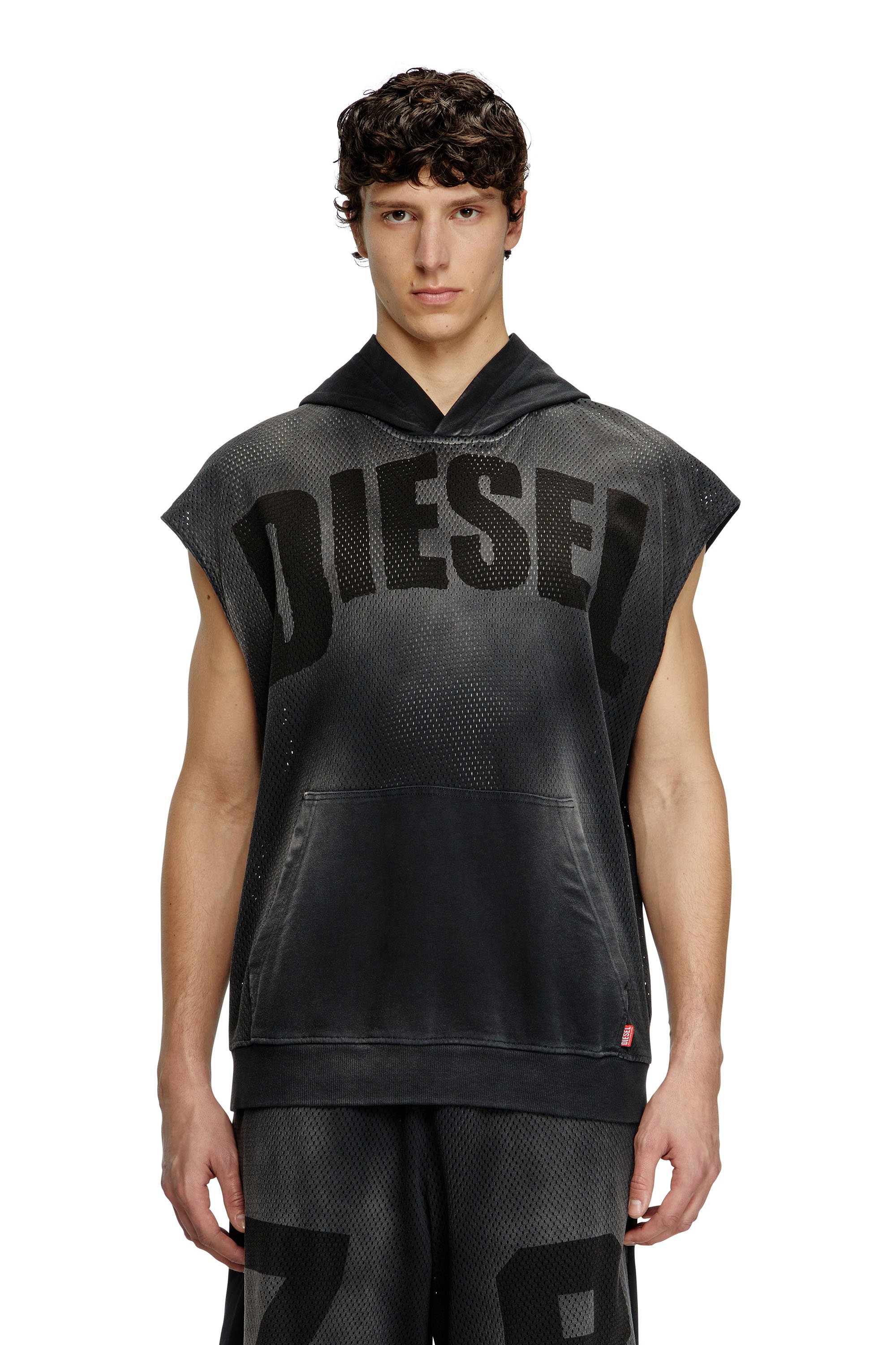 Diesel - S-BOXT-SL-MESH, Man's Sleeveless hoodie in mesh and jersey in Black - 1