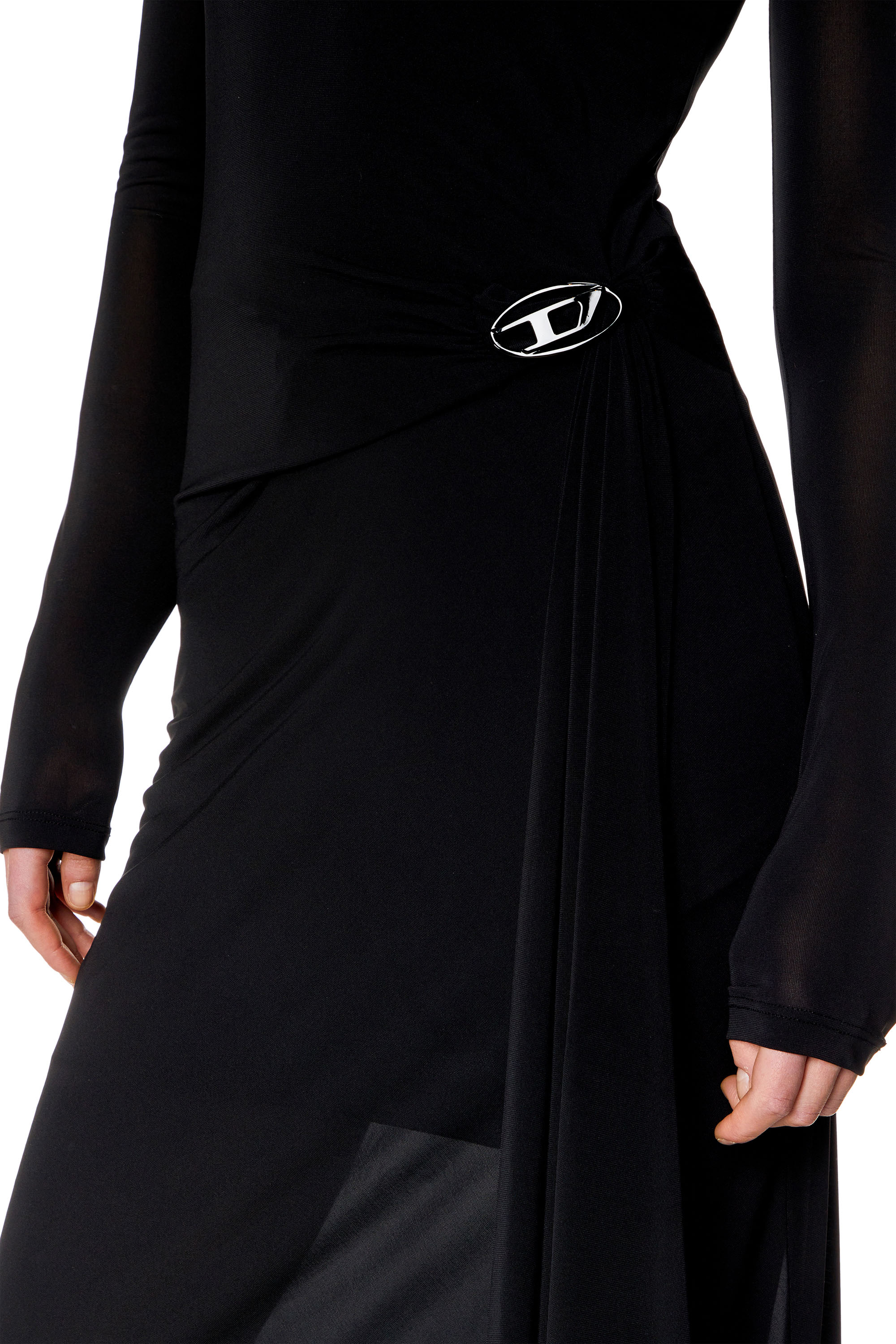 Diesel - D-BLOS, Woman Long turtleneck dress with draped panel in Black - Image 4
