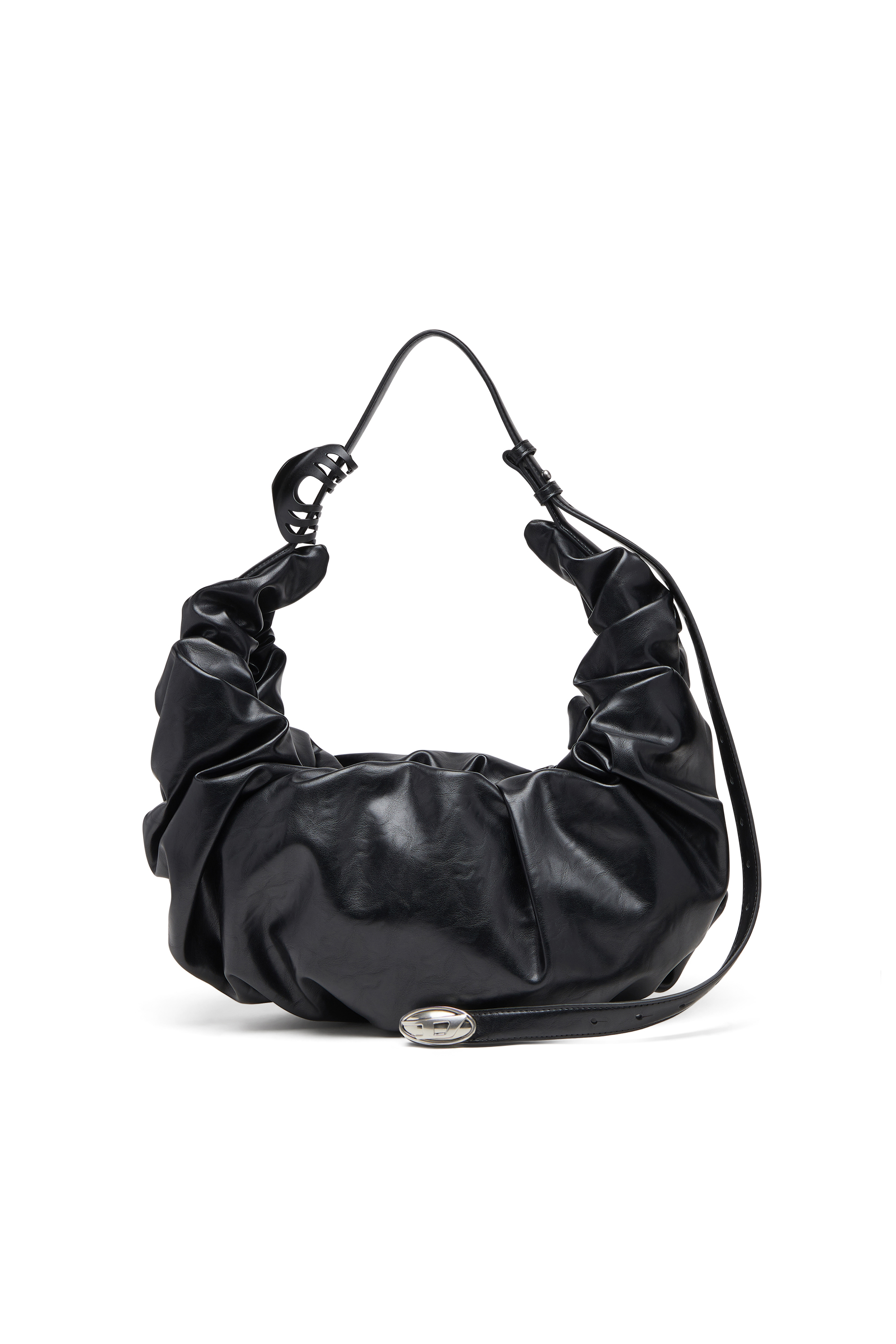 Diesel - GRAB-D HOBO L, Woman's Grab-D L-Large scrunched hobo bag in shiny PU in Black - 1