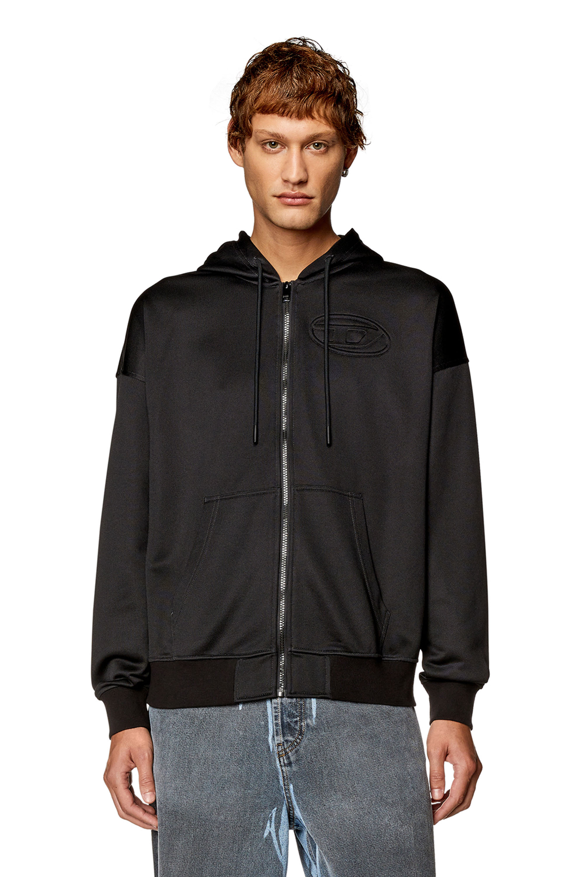 Diesel - S-ROBY-HOOD-ZIP-N1, Man Zip hoodie with embossed Oval D logo in Black - Image 1