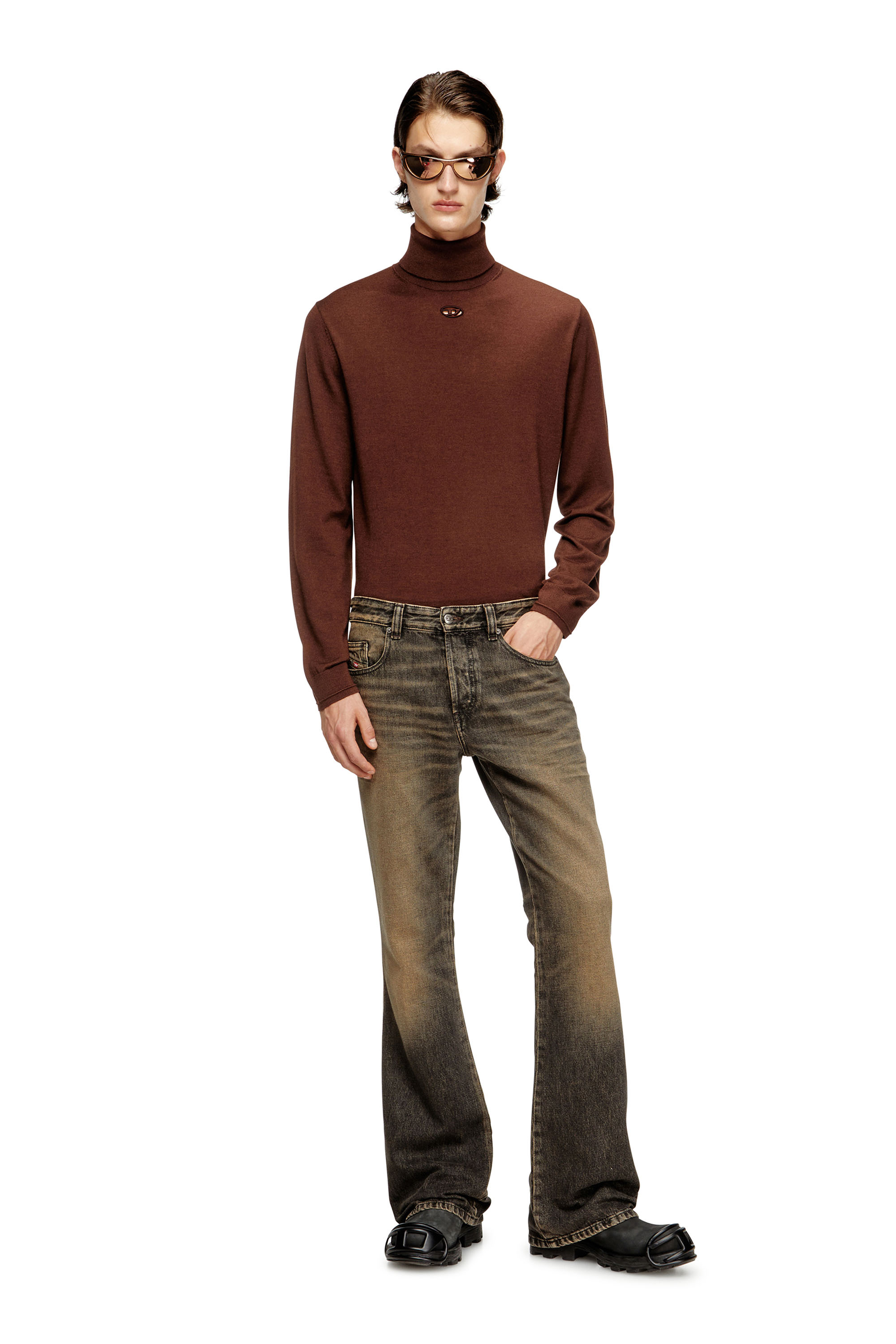 Diesel - K-VARTA, Man's Wool turtleneck jumper with cut-out logo in Brown - 1