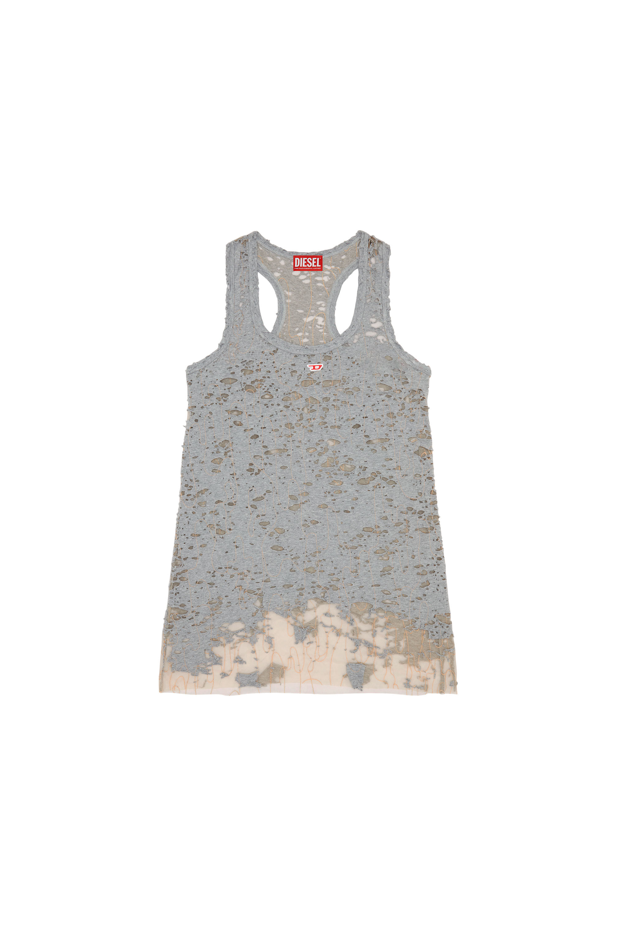 Diesel - D-BILSON, Woman Short tank dress with destroyed effect in Grey - Image 2