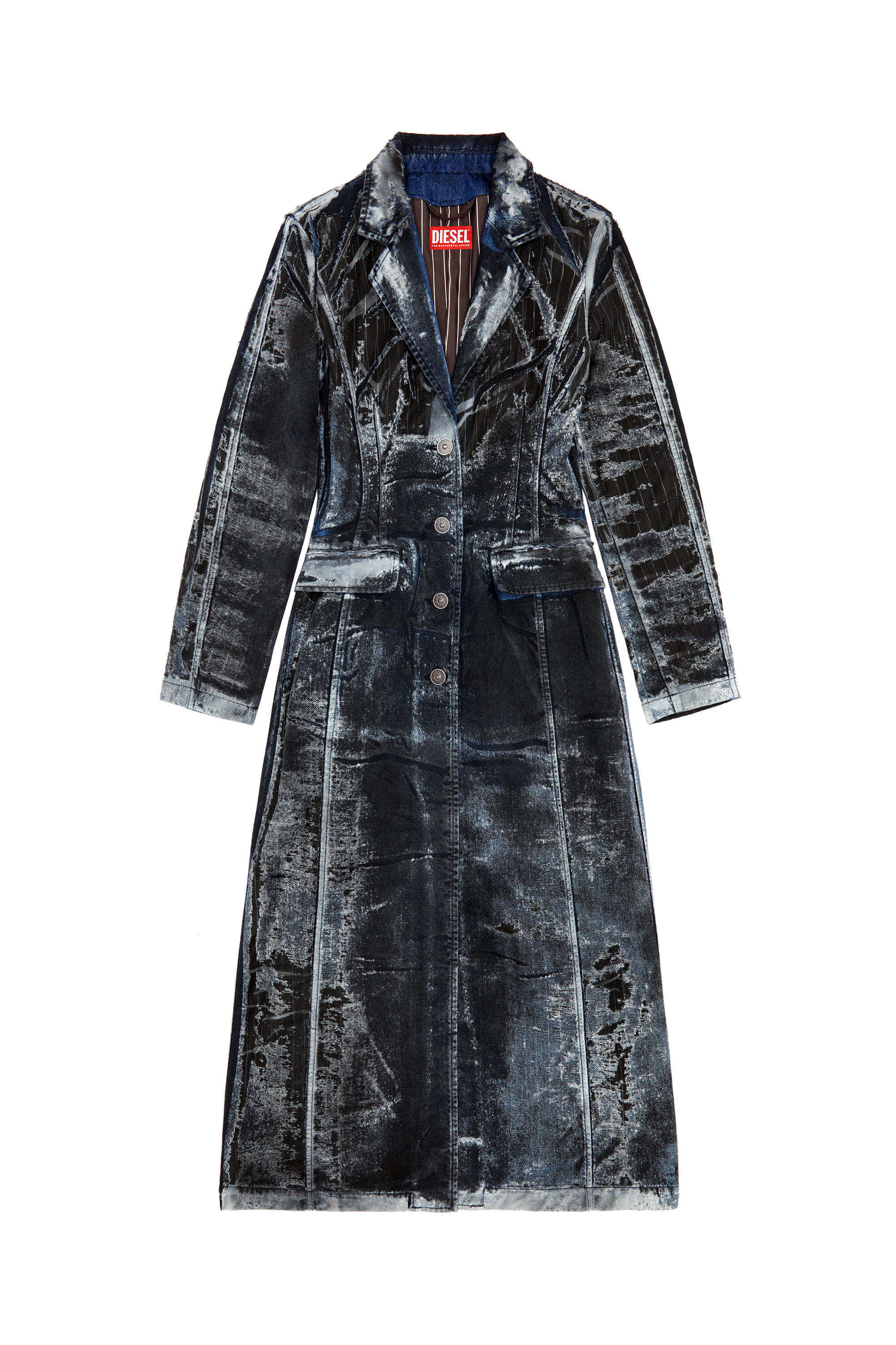 Diesel - DE-PIA-FSE, Woman Coat in pinstriped devoré denim in Multicolor - Image 2