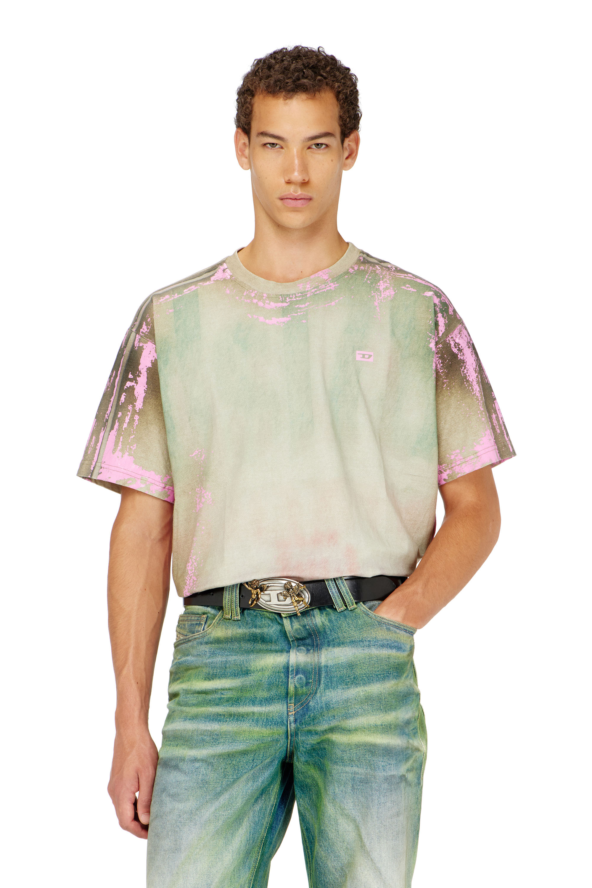 Diesel - T-FILMY-SHO, Man's T-shirt in cracked leather-effect jersey in null - 2