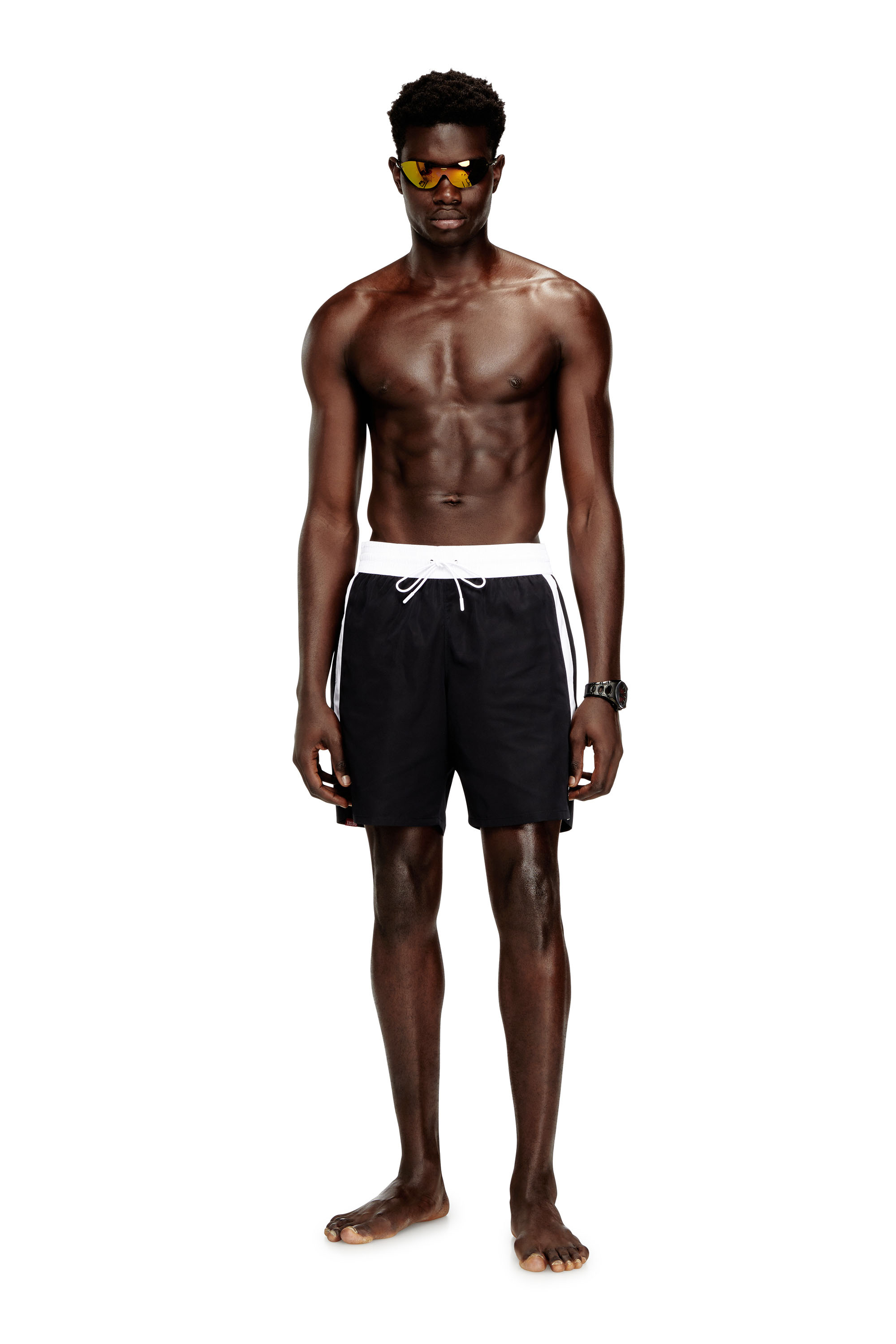 Diesel - BOXER-46-D-POP, Man's Swim shorts with contrast waistband in Black - 1