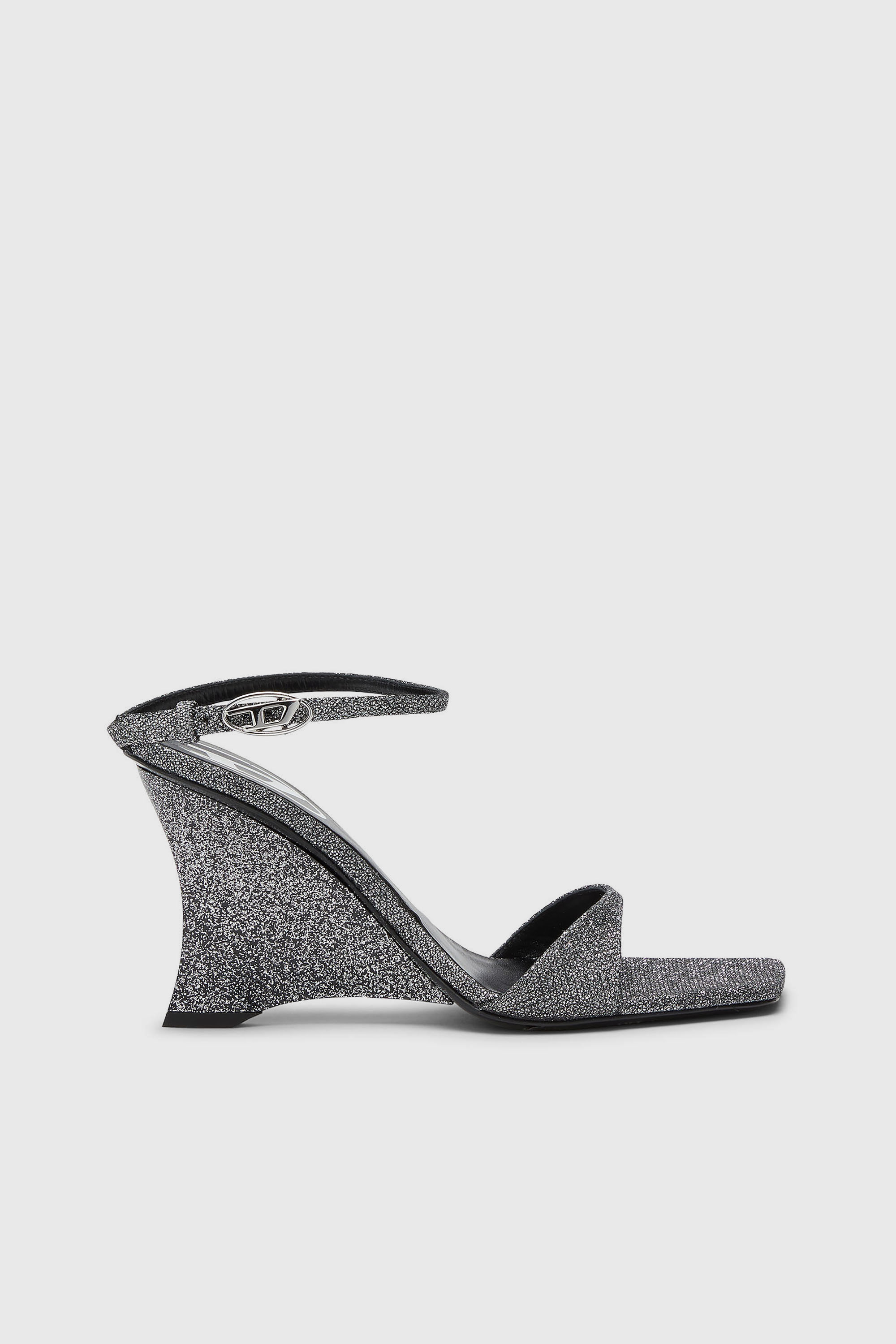 Diesel - D-AMBER SANDAL WEDGE, Woman's D-Amber-Wedge sandals in Lurex fabric in Silver - 1