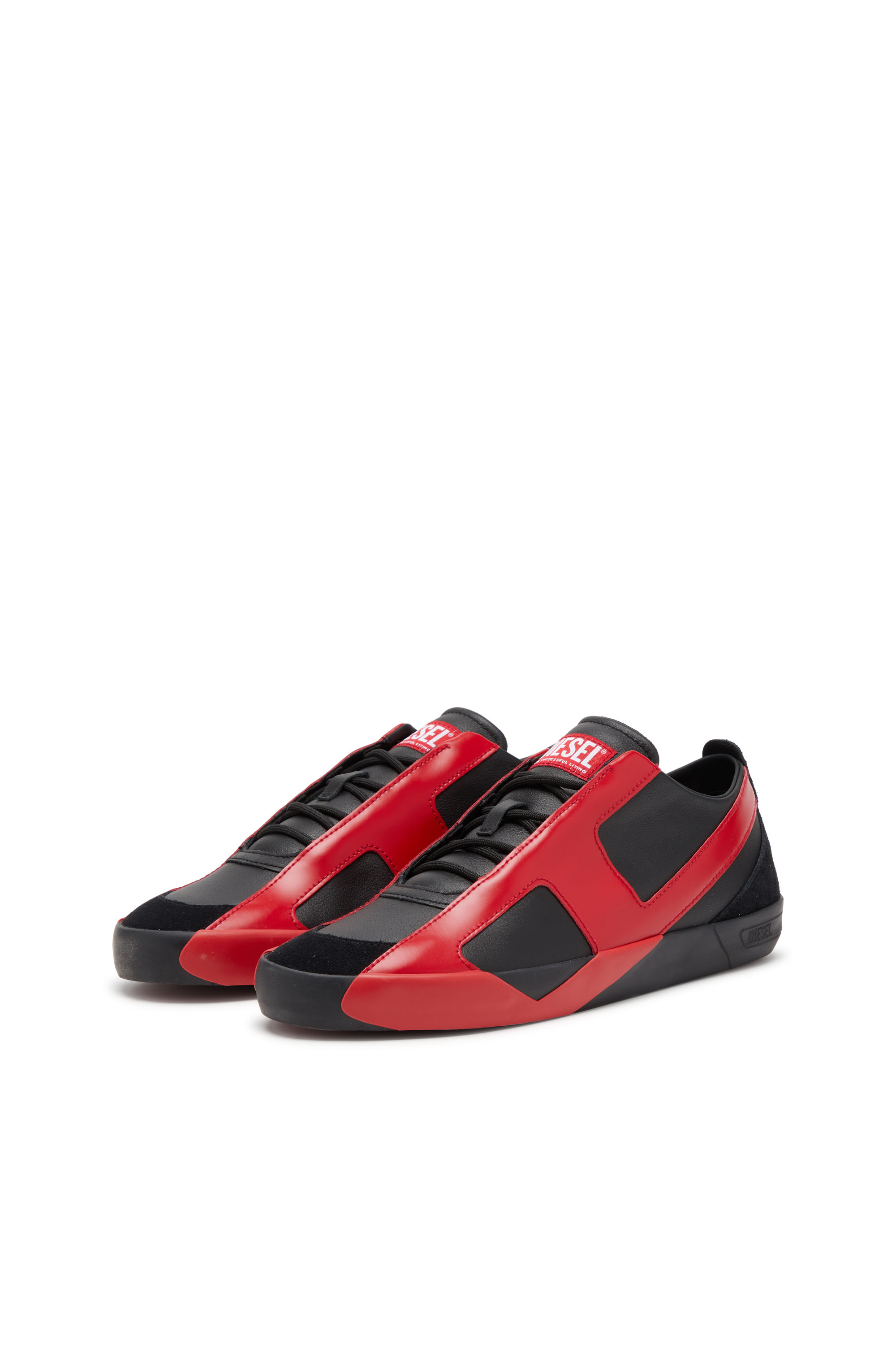 Diesel - S-SLANTE-D LOW, Man's S-Slante-D-Sneakers in suede and leather with D logo in Black/Red - 9