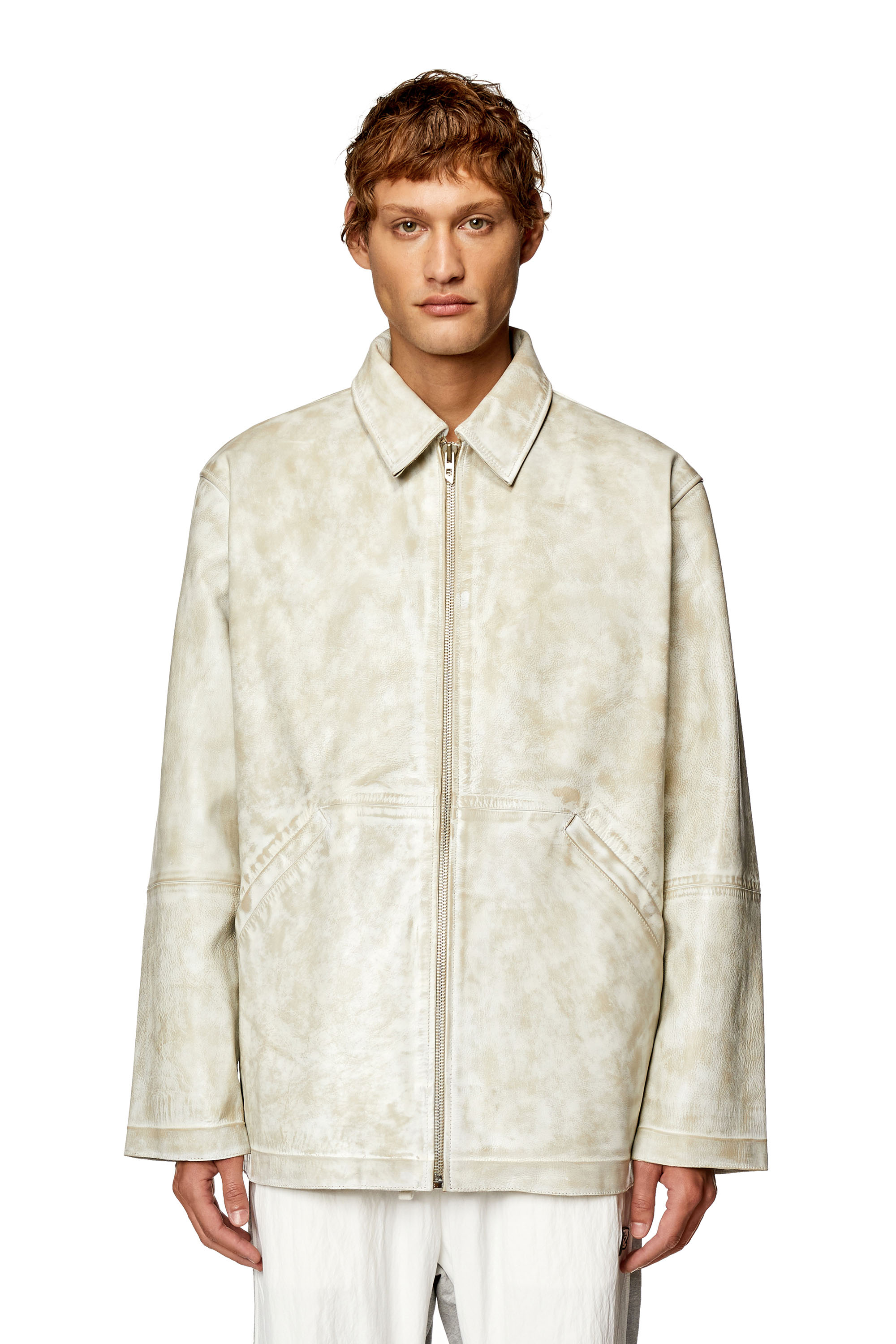 Diesel - L-STOLLER-TREAT, Man Treated leather jacket with raw edges in White - Image 6
