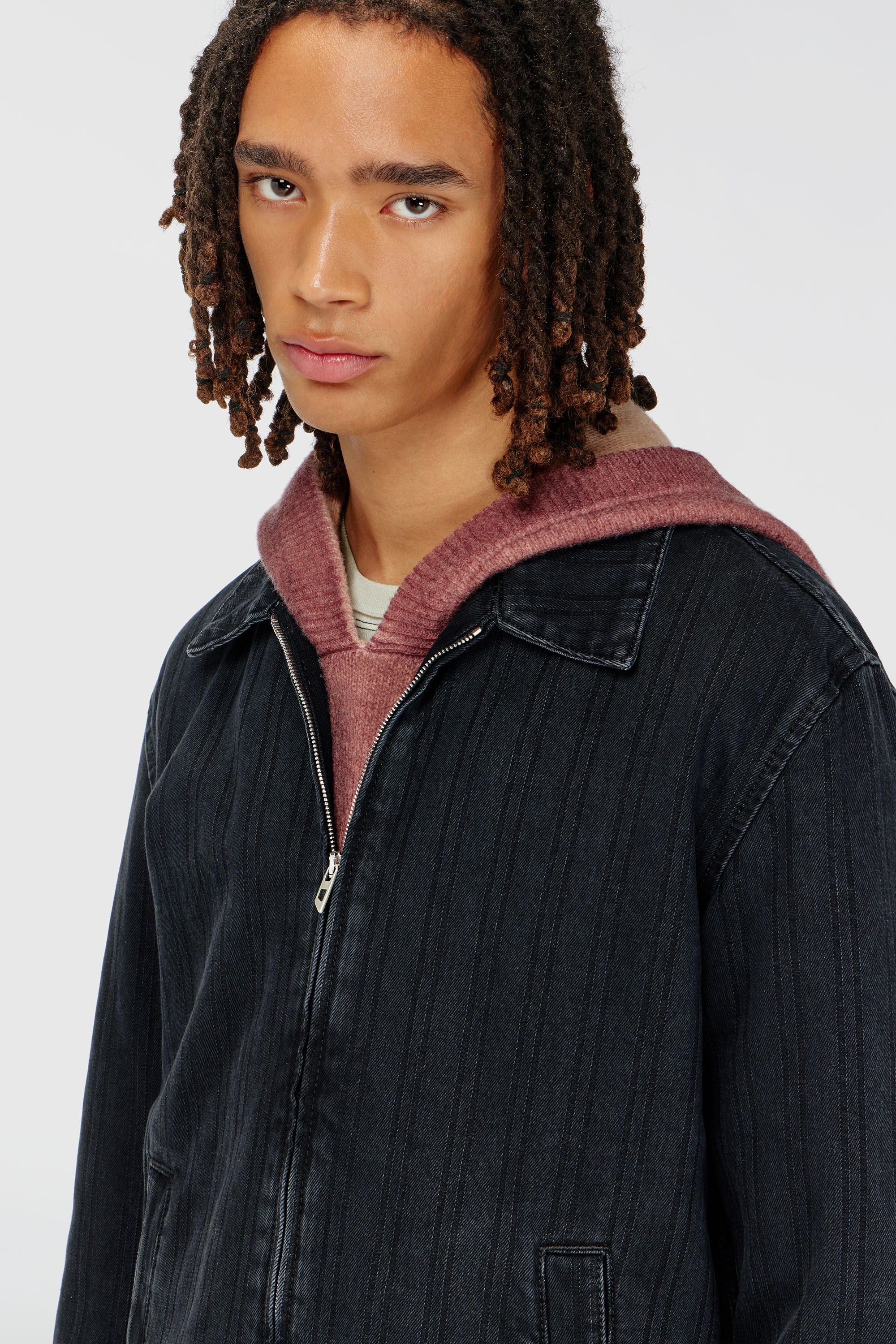 Diesel - D-ROHE, Man's Jacket in pinstripe denim in Black/Dark grey - 5