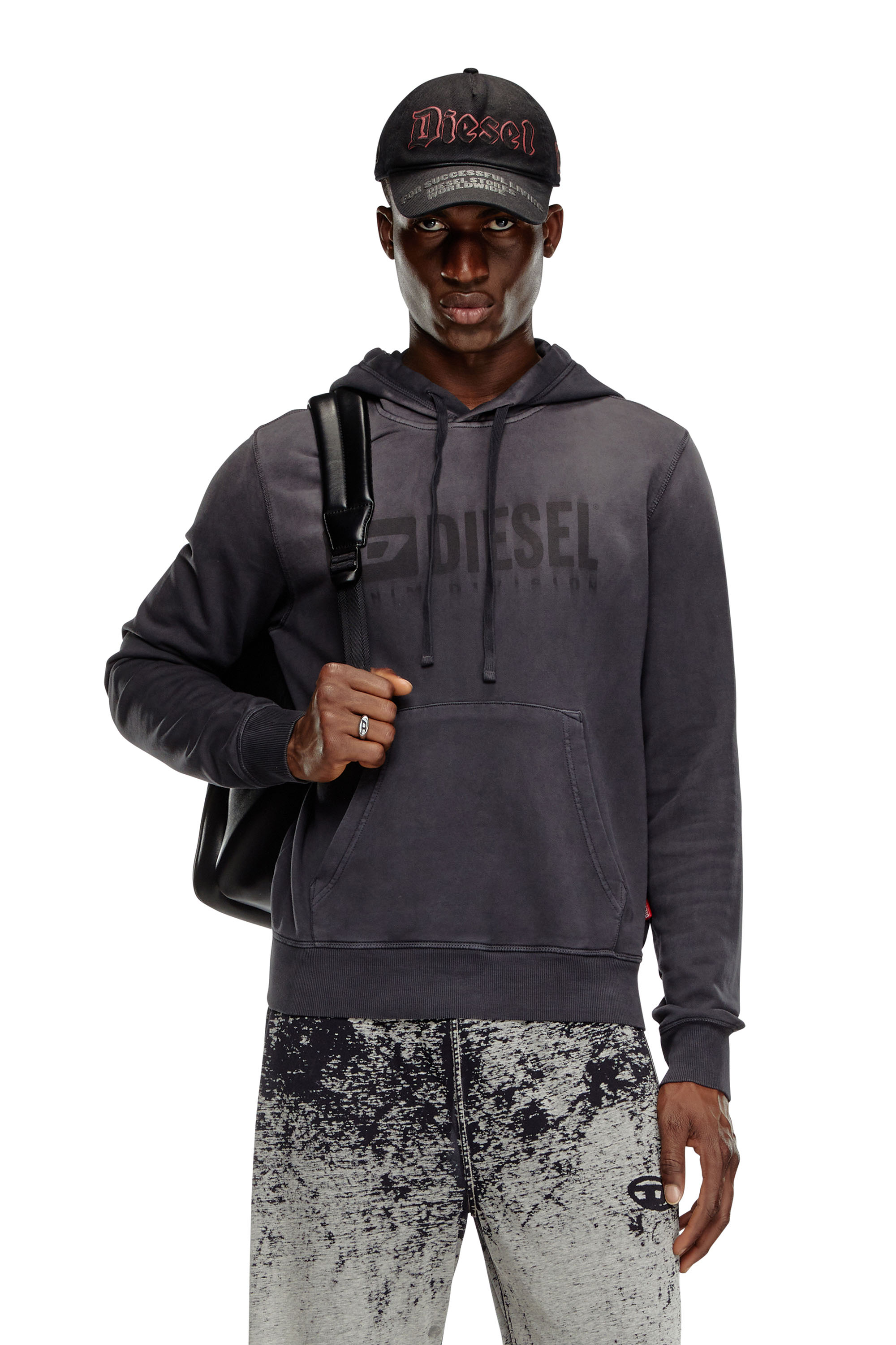 Diesel - S-GINN-HOOD-K44, Man Faded hoodie with Denim Division logo in Black - Image 1