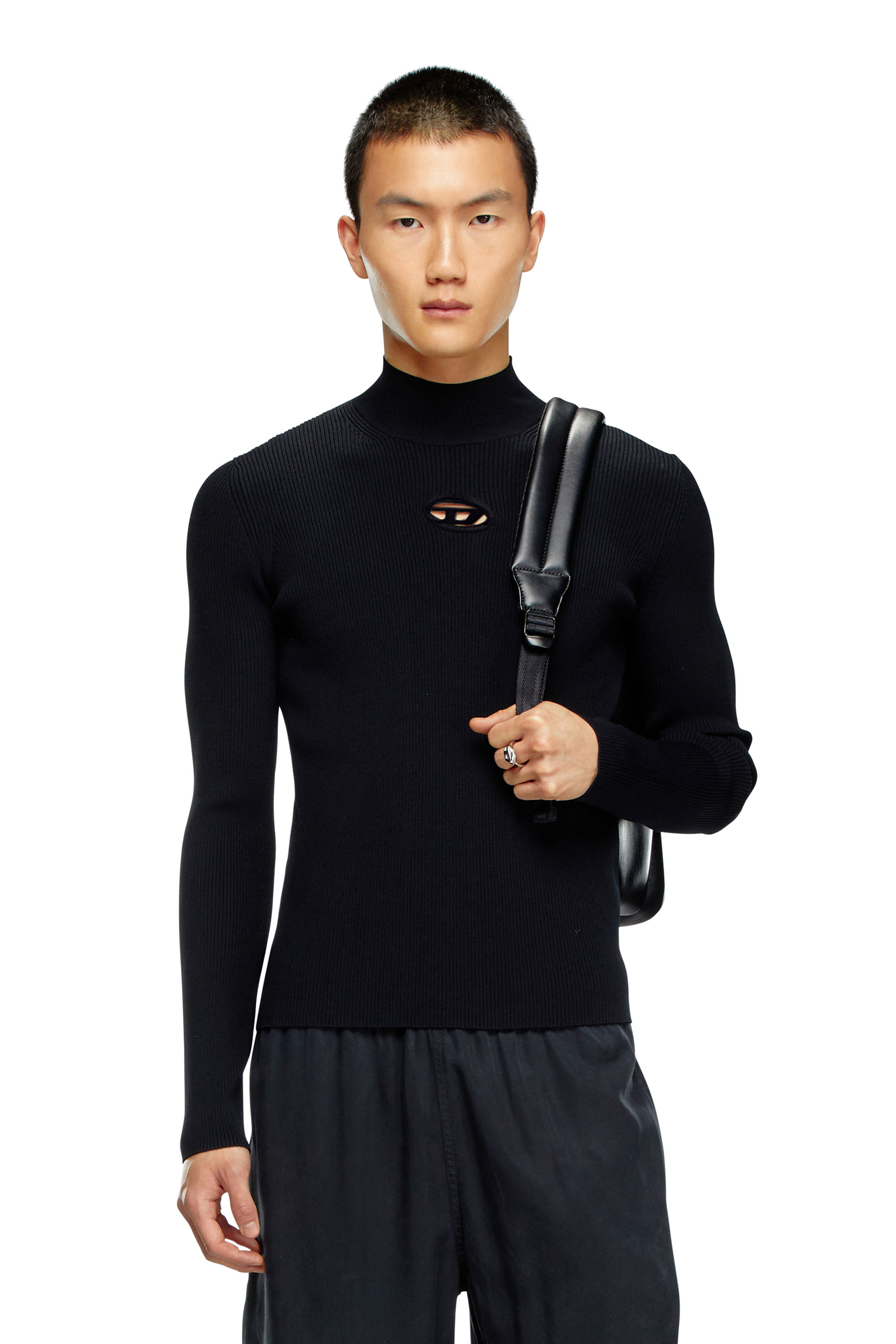 Diesel - K-ZACKARY, Man's Mock-neck jumper with Oval D in Black - 3