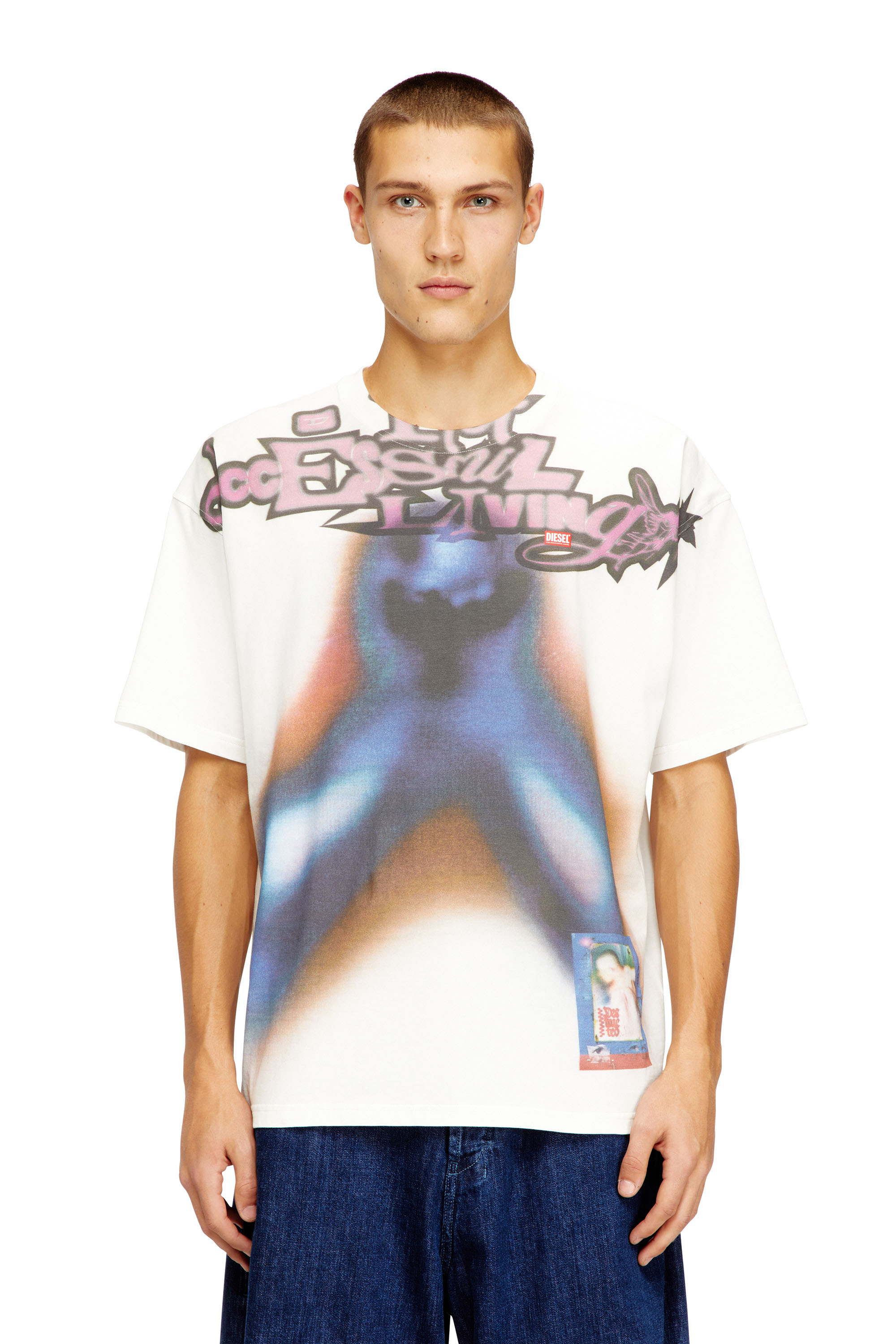 Diesel - T-BOXT-V13, Man's Relaxed cotton T-shirt with digital print in Blue/Orange - 1