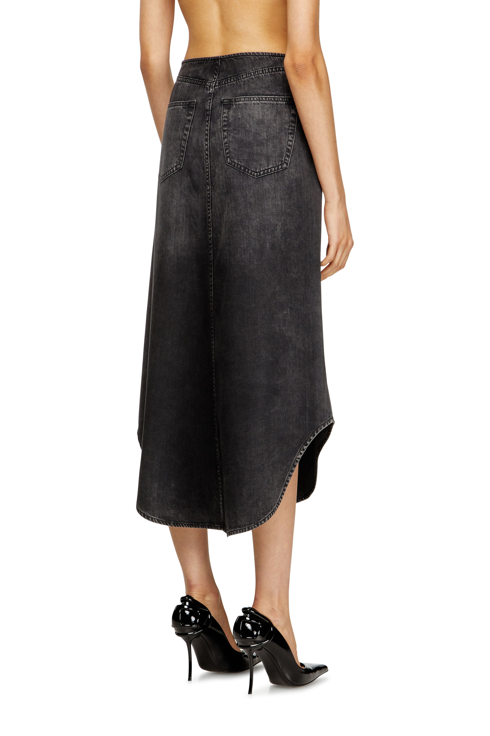 DE-PLUMY-S, Black Diesel - DE-PLUMY-S, Woman's Denim midi skirt with shadow effect in Black - 4