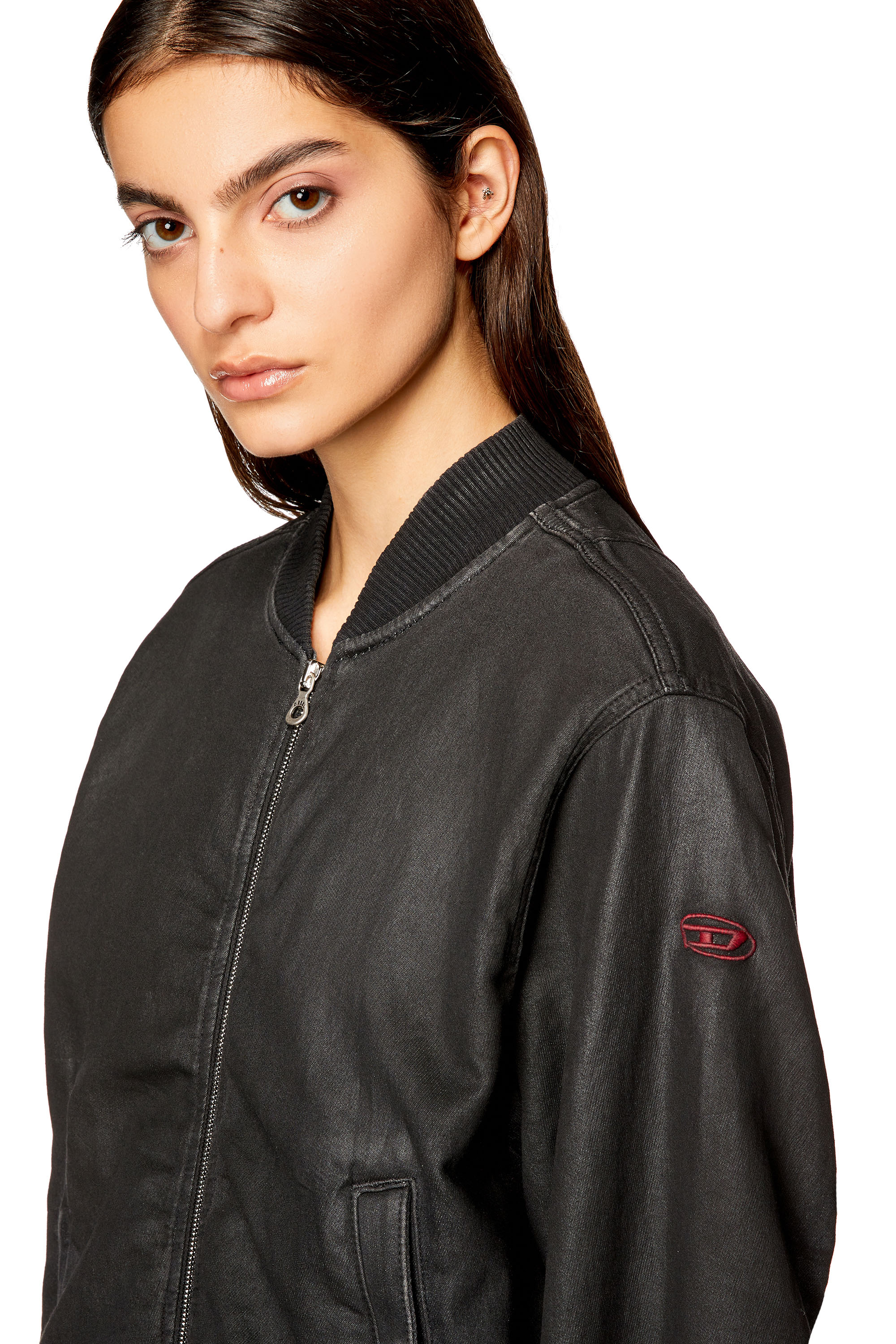 Diesel - DE-KIDDO JOGG, Woman Bomber jacket in coated denim in Black - Image 5