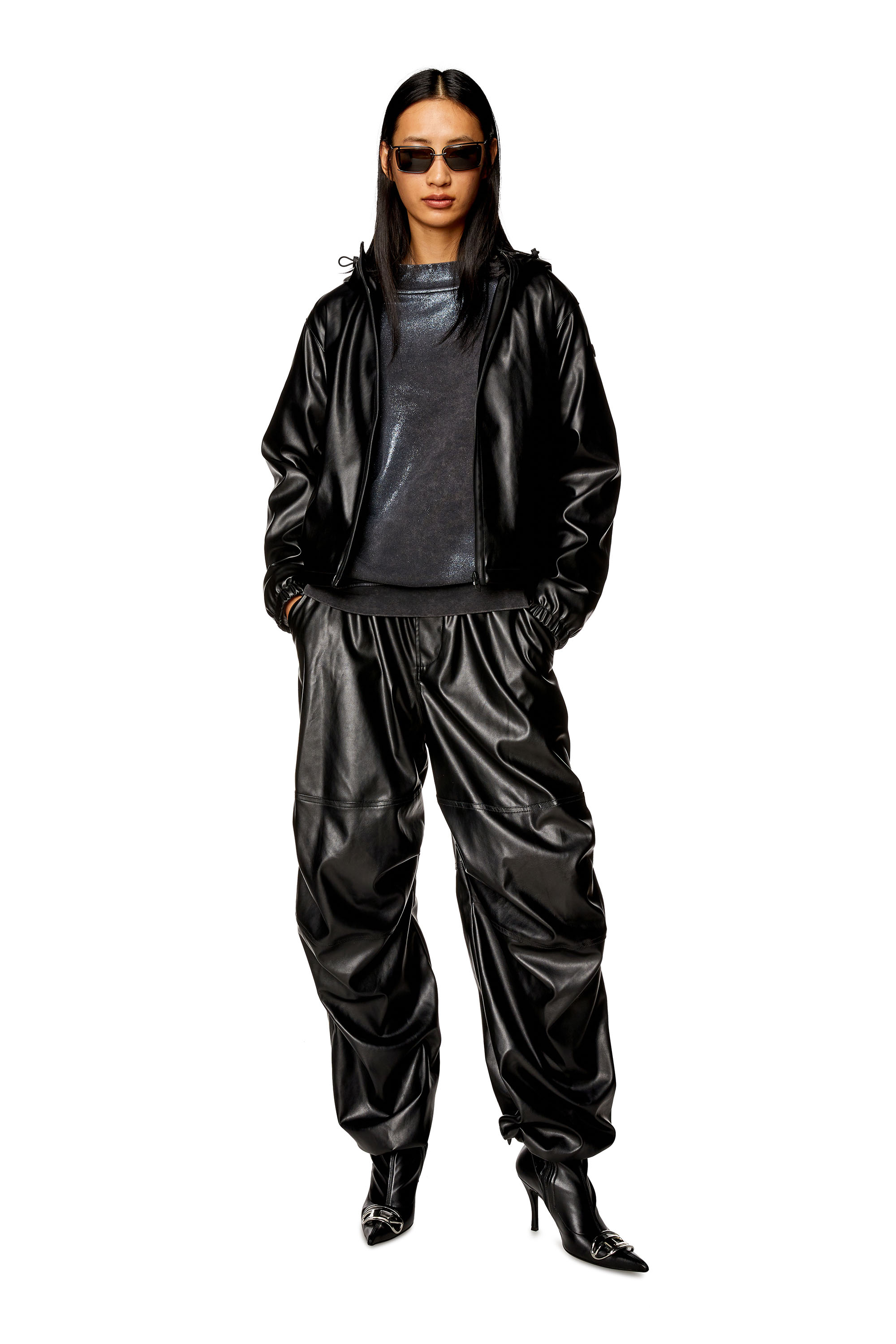 Diesel - P-MARTY-LTHF, Woman Oversized cargo pants in coated fabric in Black - Image 2