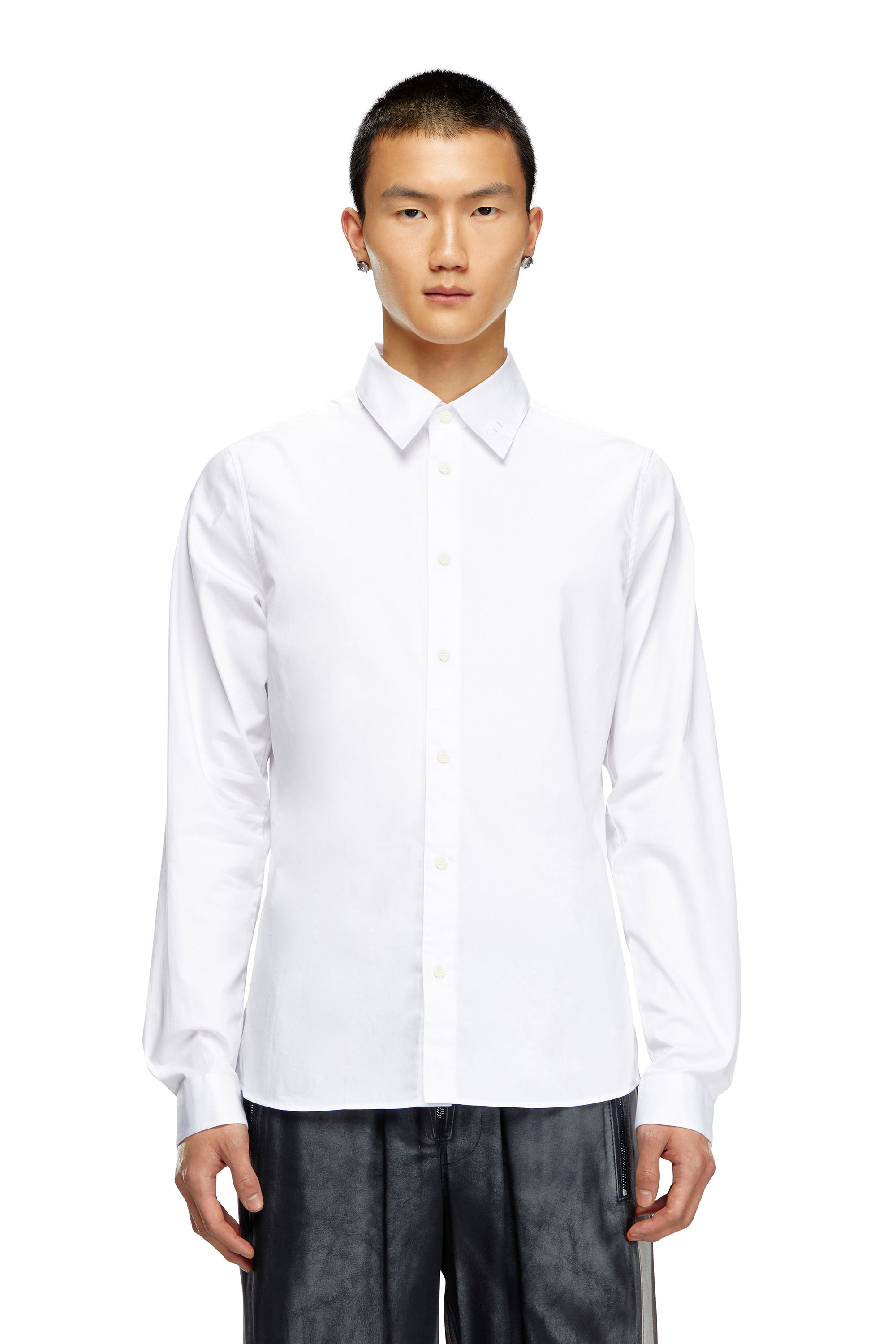 Diesel - S-FITTY-A, Man's Formal shirt with logo-embroidered collar in White - 1