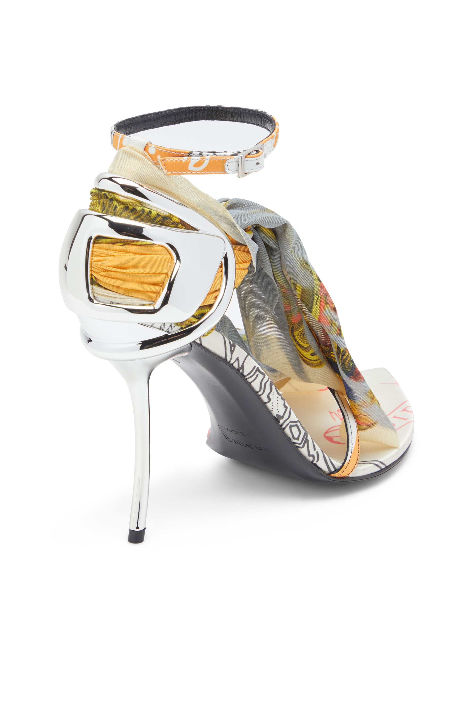 Diesel - D-TEN&HALF SDL BANDANA, Woman's D-Ten&Half-Bandana stiletto sandals in satin in Yellow/Grey - 5