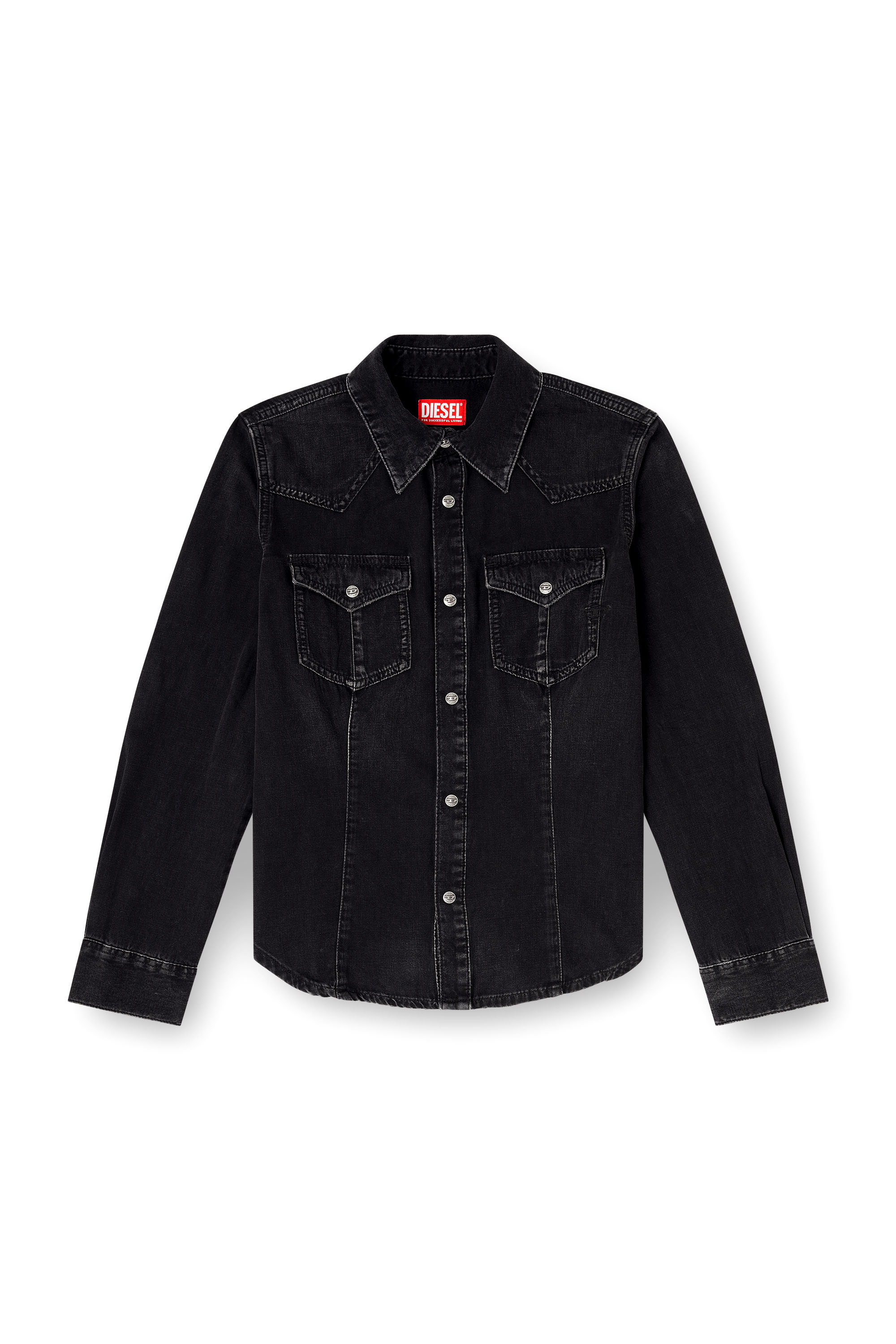 Diesel - DE-WAVES, Woman's Western shirt in treated denim in Black - 3