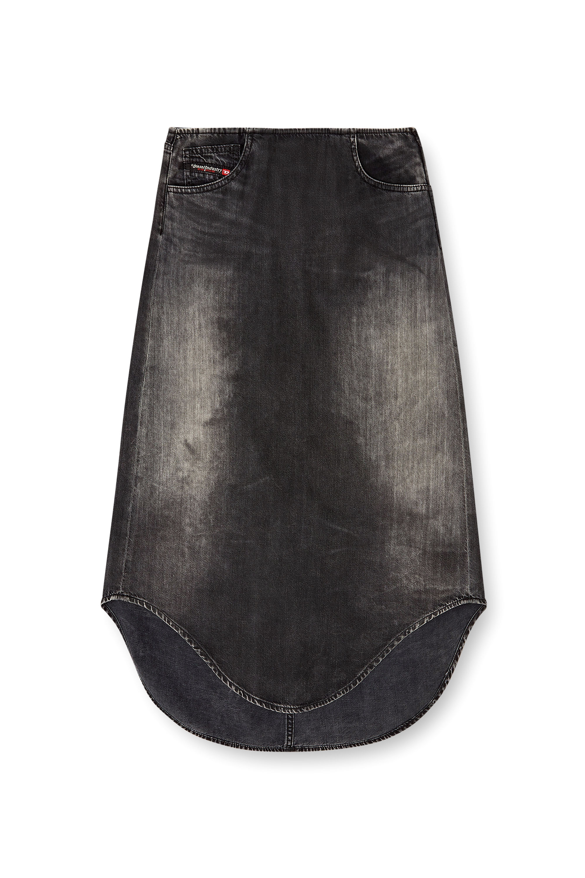 DE-PLUMY-S, Black Diesel - DE-PLUMY-S, Woman's Denim midi skirt with shadow effect in Black - 2
