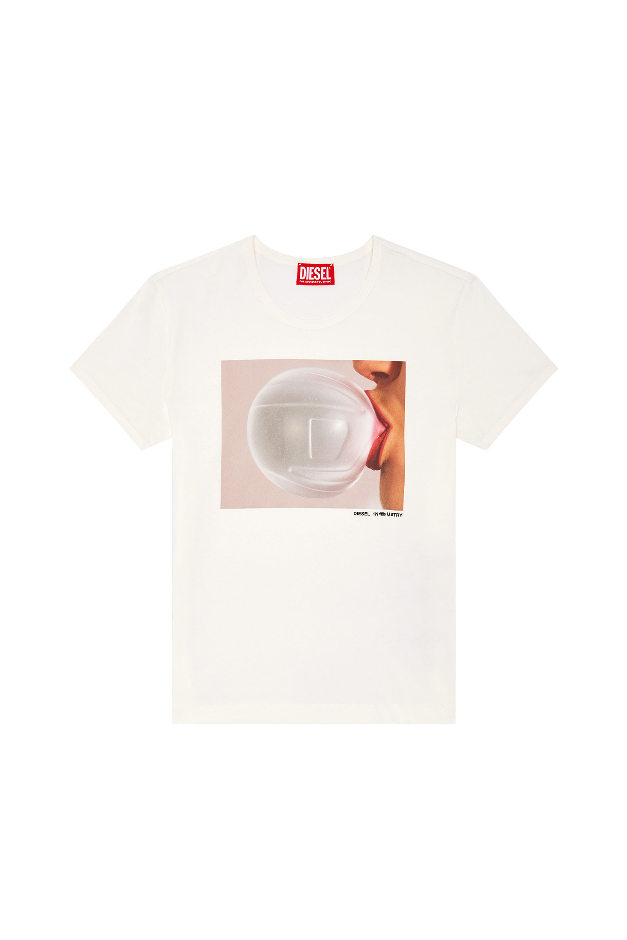 Diesel - T-UNCUTIE-LONG-N7, Woman T-shirt with Oval D bubblegum print in White - Image 3
