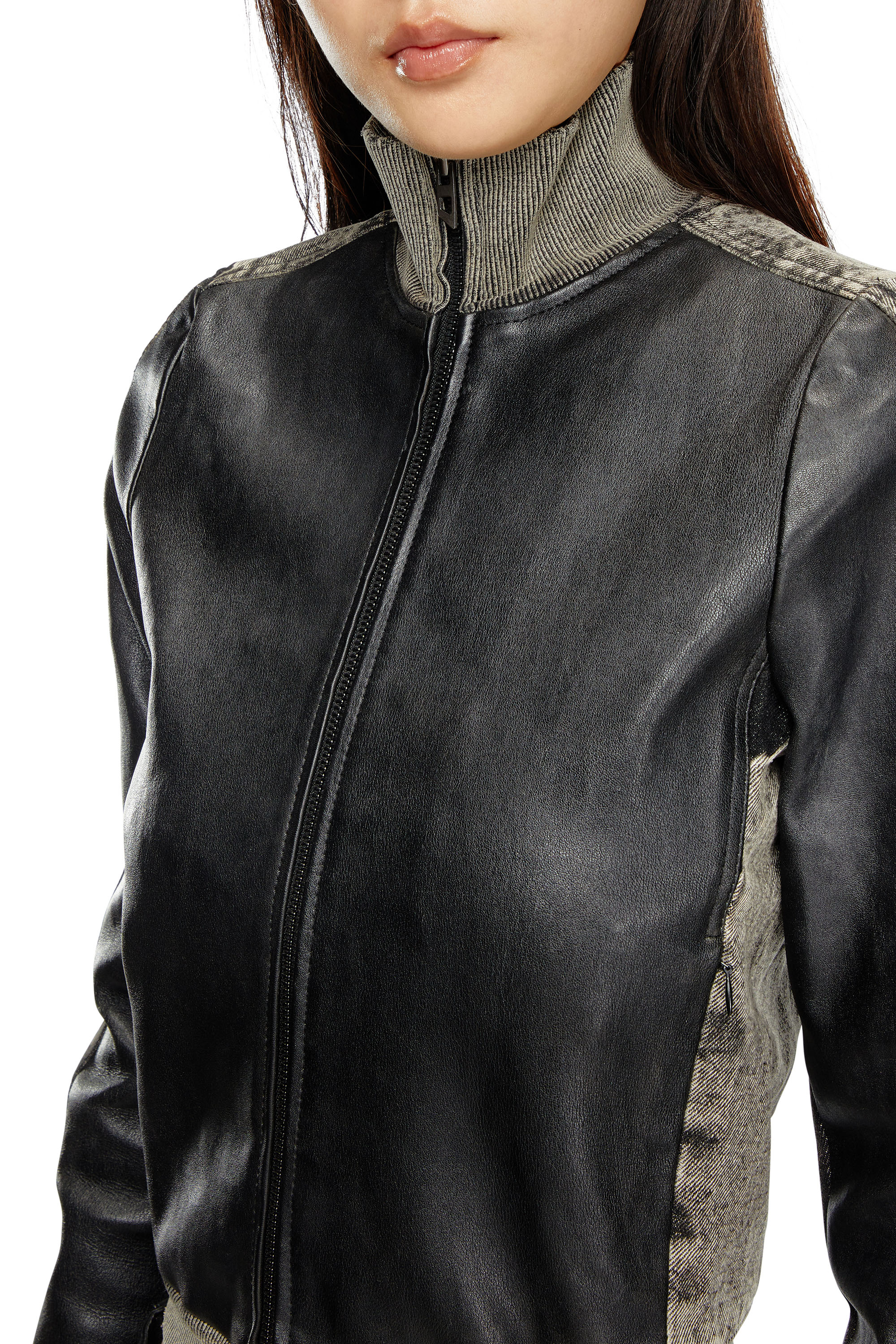 Diesel - L-EADER, Woman Hybrid jacket in leather and denim in Black - Image 5