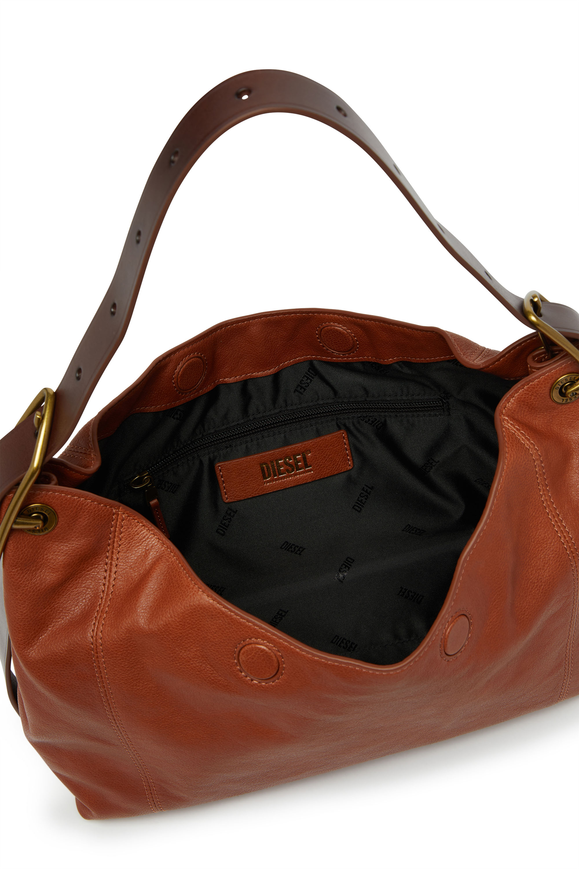 Diesel - D-LINE HOBO S, Woman's D-Line-Shoulder bag in shiny leather in Brown - 4