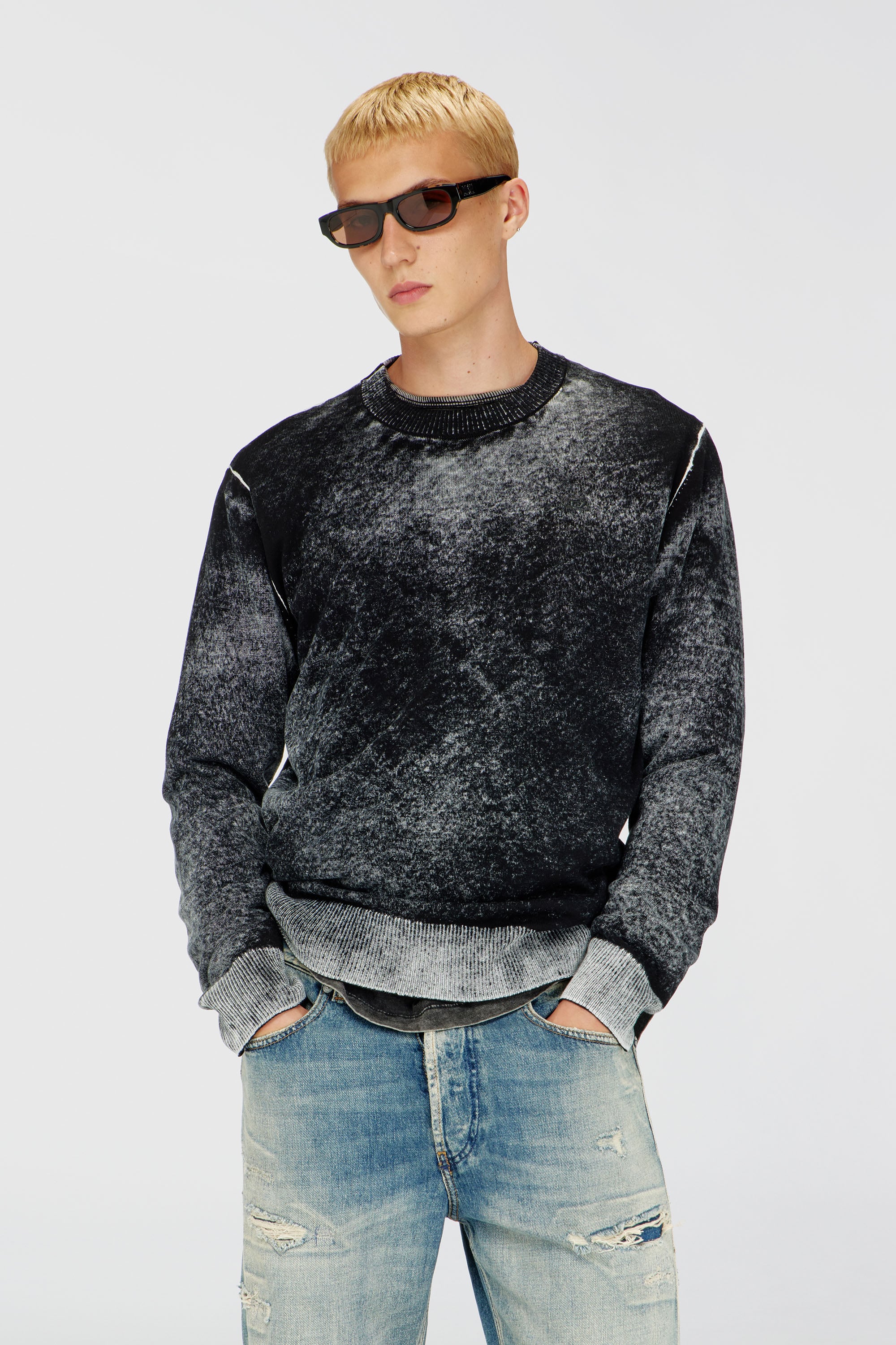 Diesel - K-LAURENT, Man's Jumper with faded reverse print in Black - 1