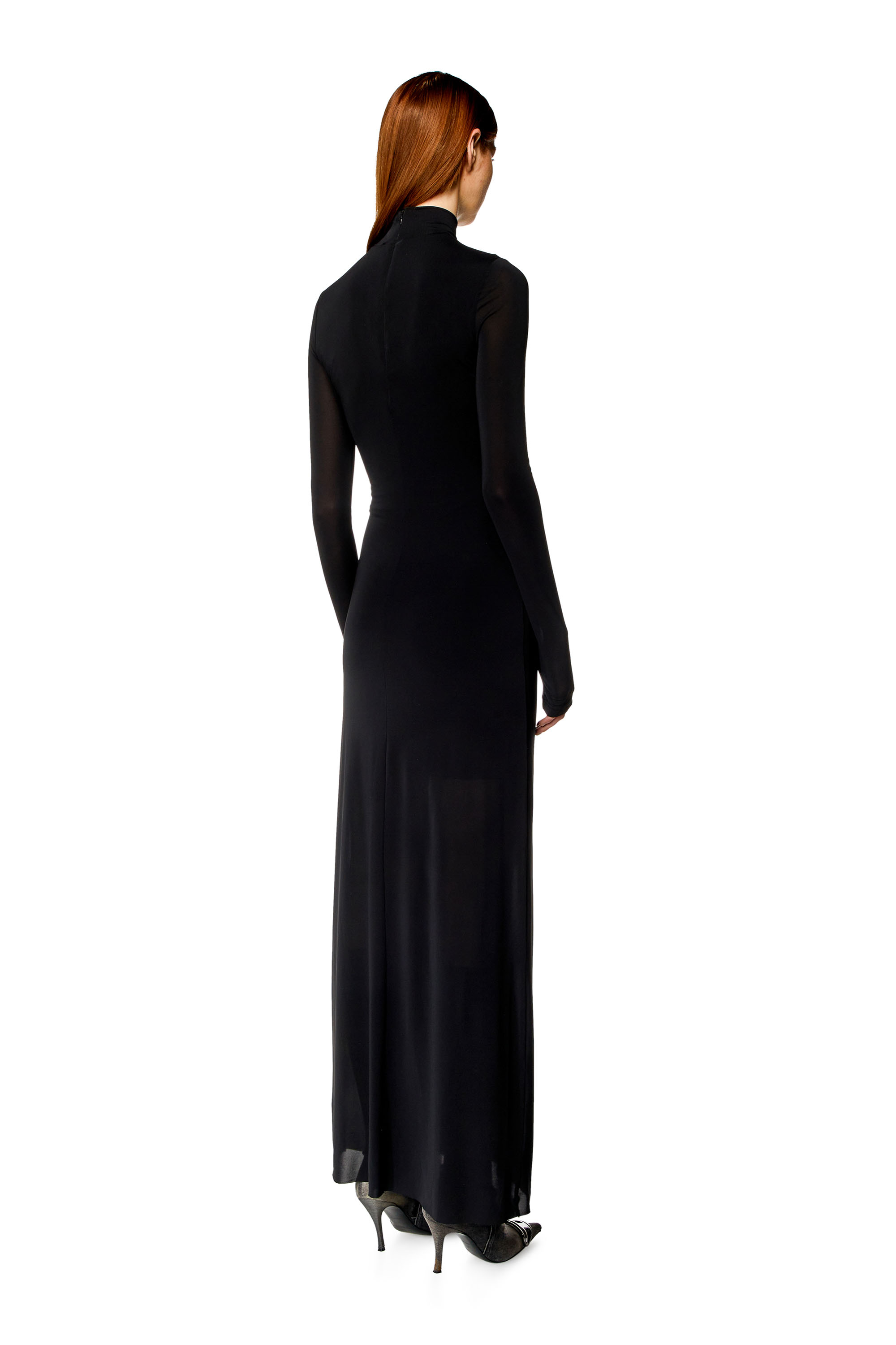 Diesel - D-BLOS, Woman Long turtleneck dress with draped panel in Black - Image 3